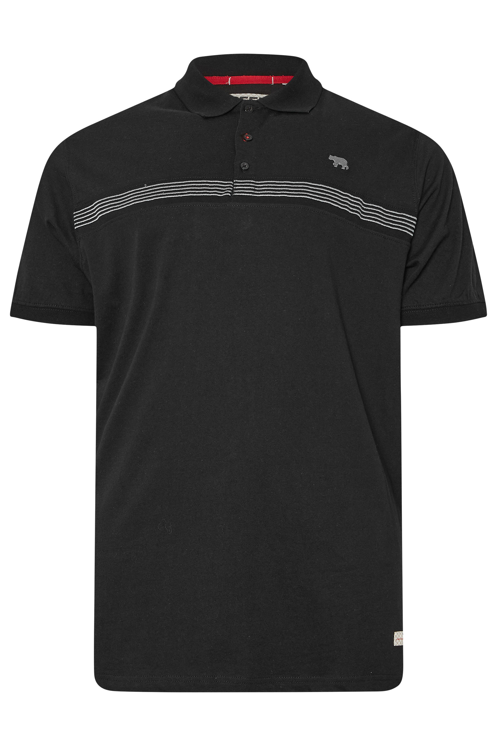 D555 Big & Tall Black Embroidered Stripe Polo Shirt | BadRhino 3
