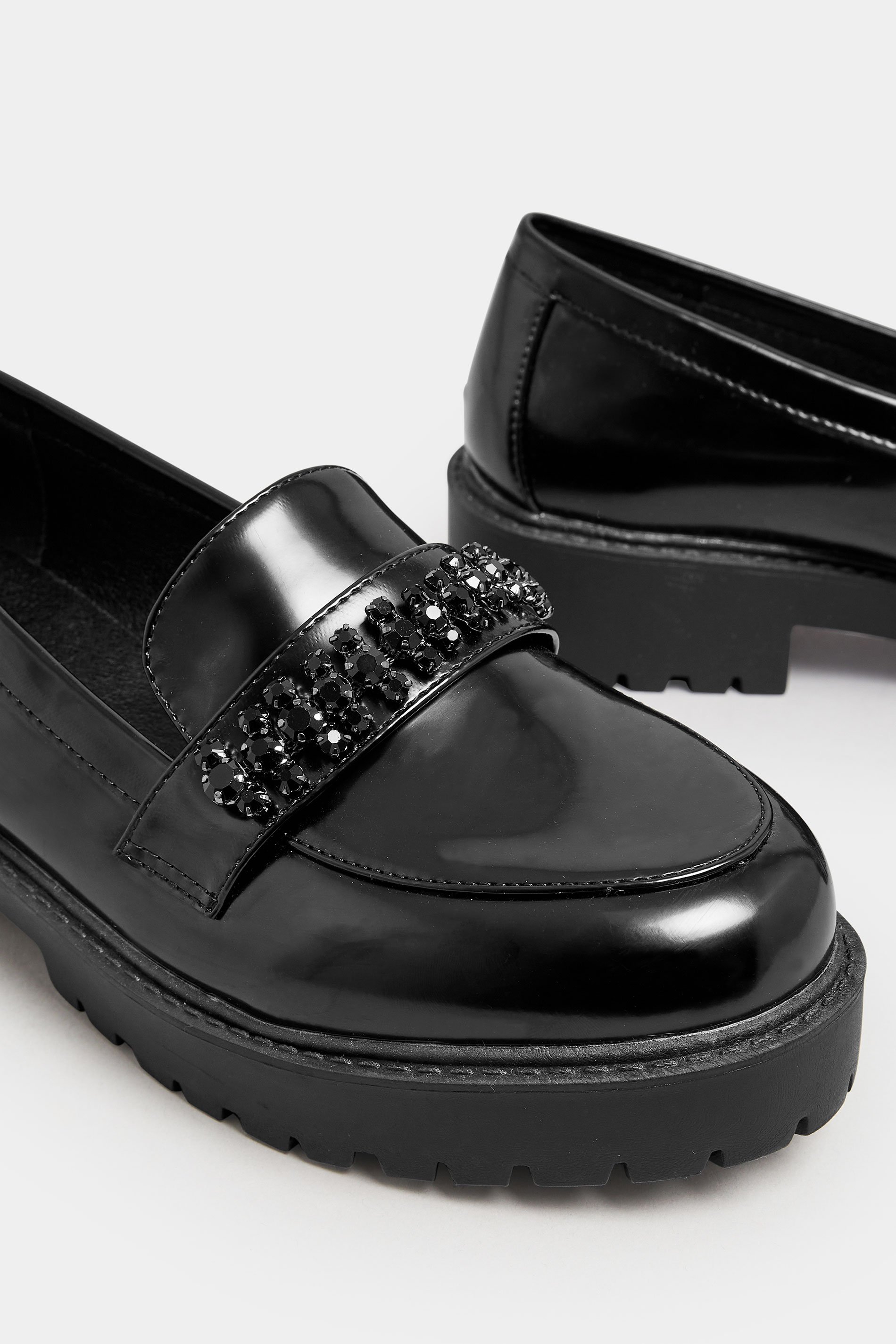 Black Diamante Chunky Loafers In Extra Wide EEE Fit | Yours Clothing 5