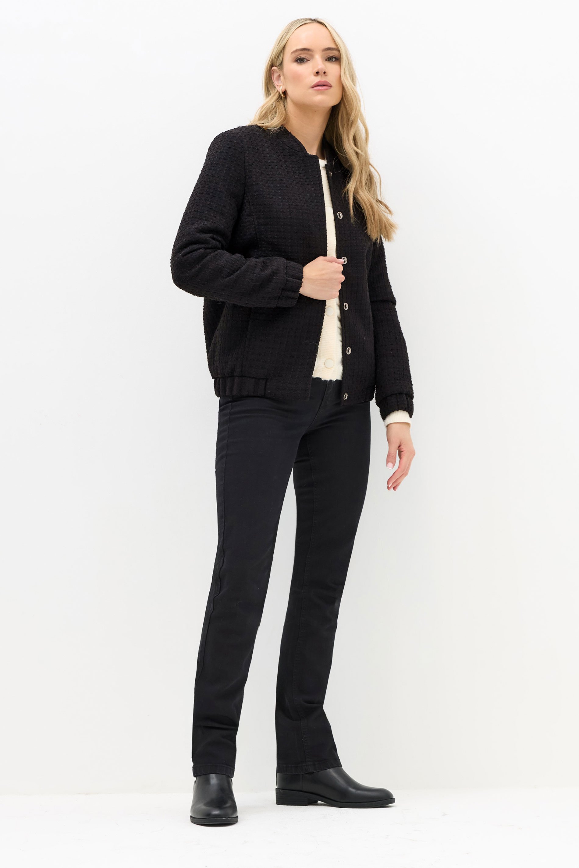 LTS Tall Black Boucle Tweed Bomber Jacket | Long Tall Sally 2