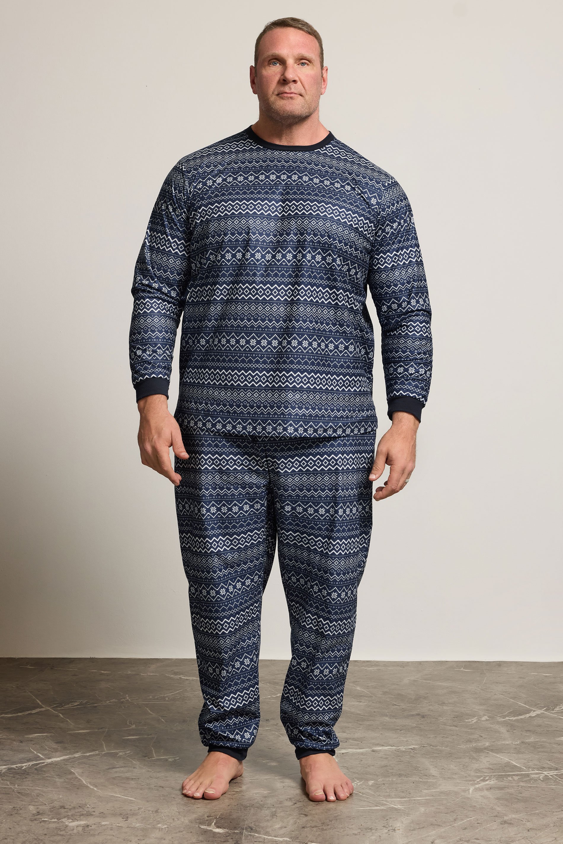 BadRhino Big & Tall Navy Blue Fairisle Pyjama Set | BadRhino 2