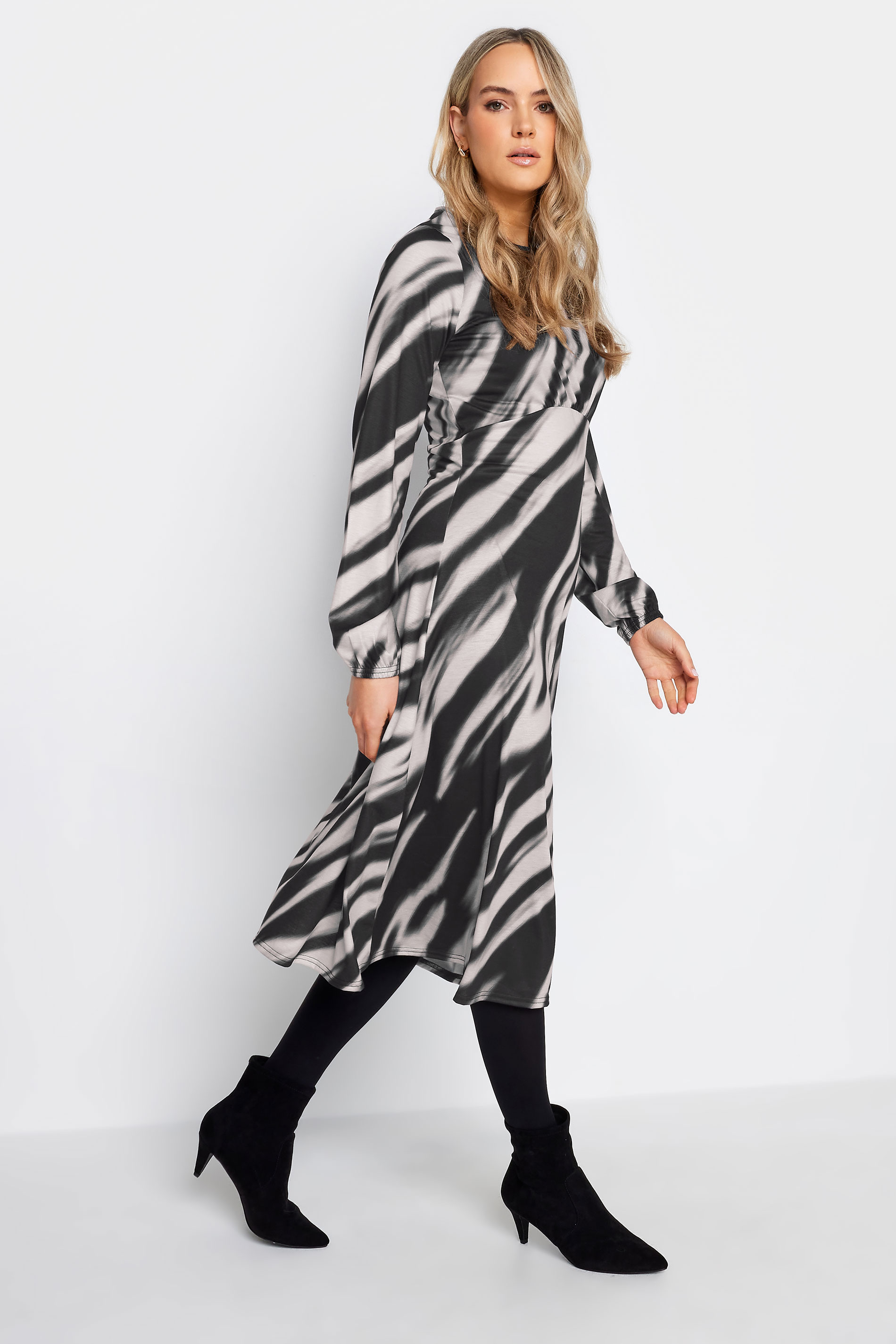 LTS Tall Women's Black Abstract Stripe Print Midi Dress | Long Tall Sally 2