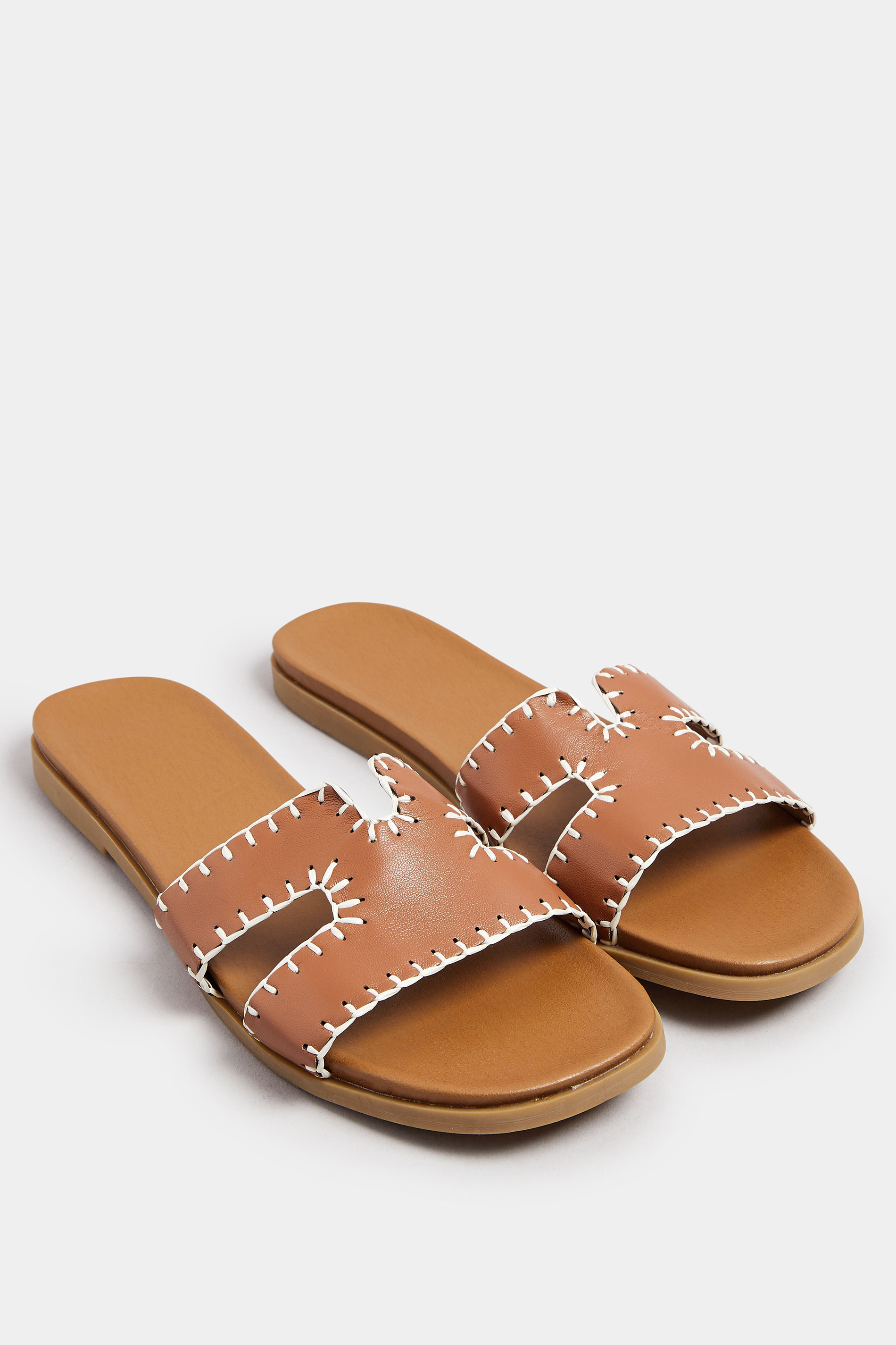 Brown Faux Leather Stitched Mule Sandals In Extra Wide EEE Fit | Yours Clothing 3