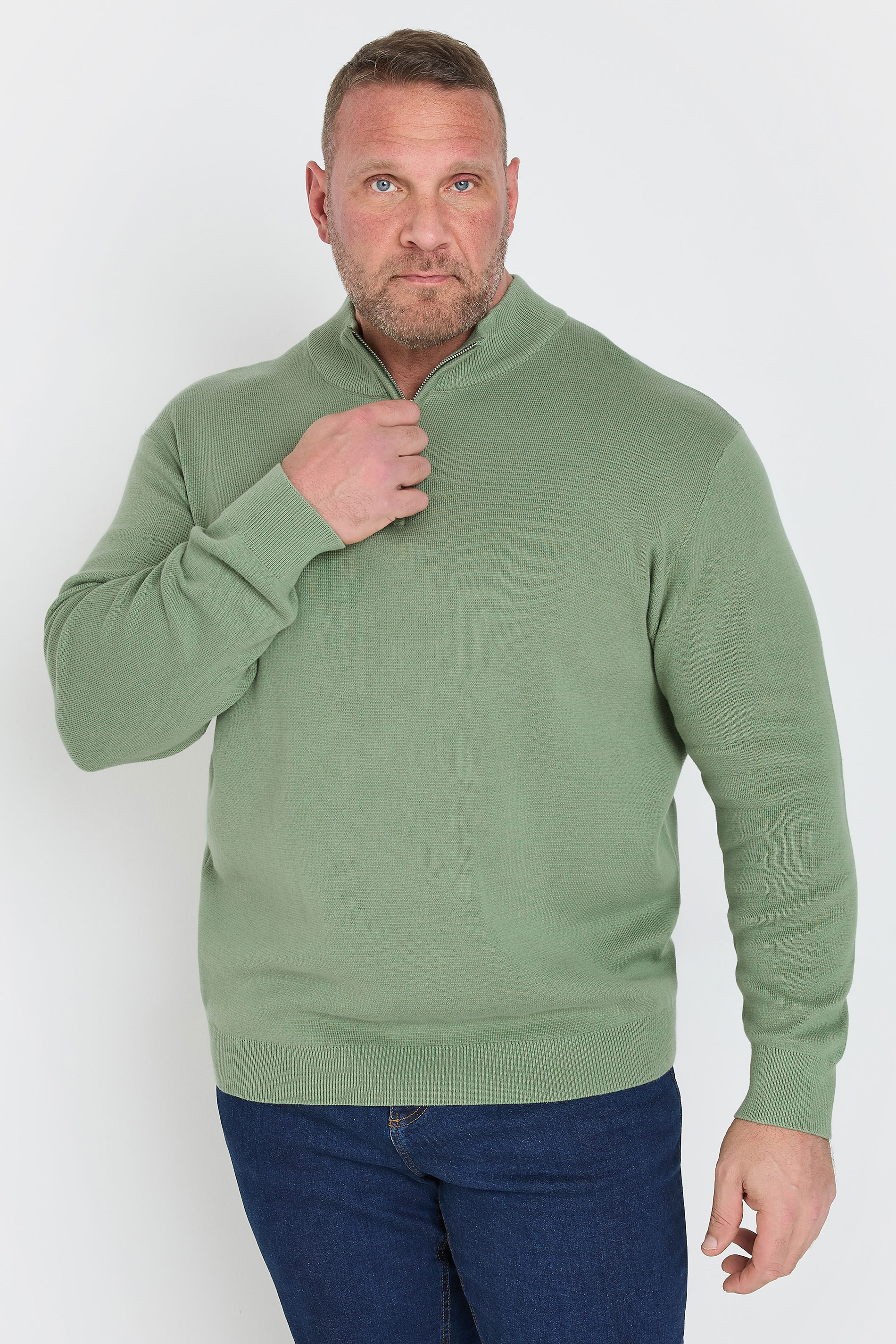 BadRhino Big & Tall Green Milano Quarter Zip Jumper | BadRhino 1
