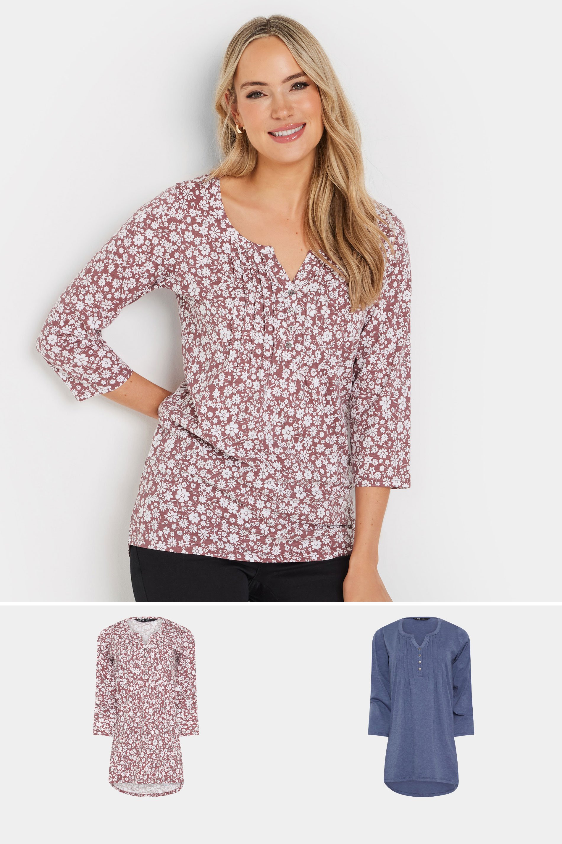 LTS Tall 2 PACK Blush Pink & Blue Henley Tops | Long Tall Sally 1