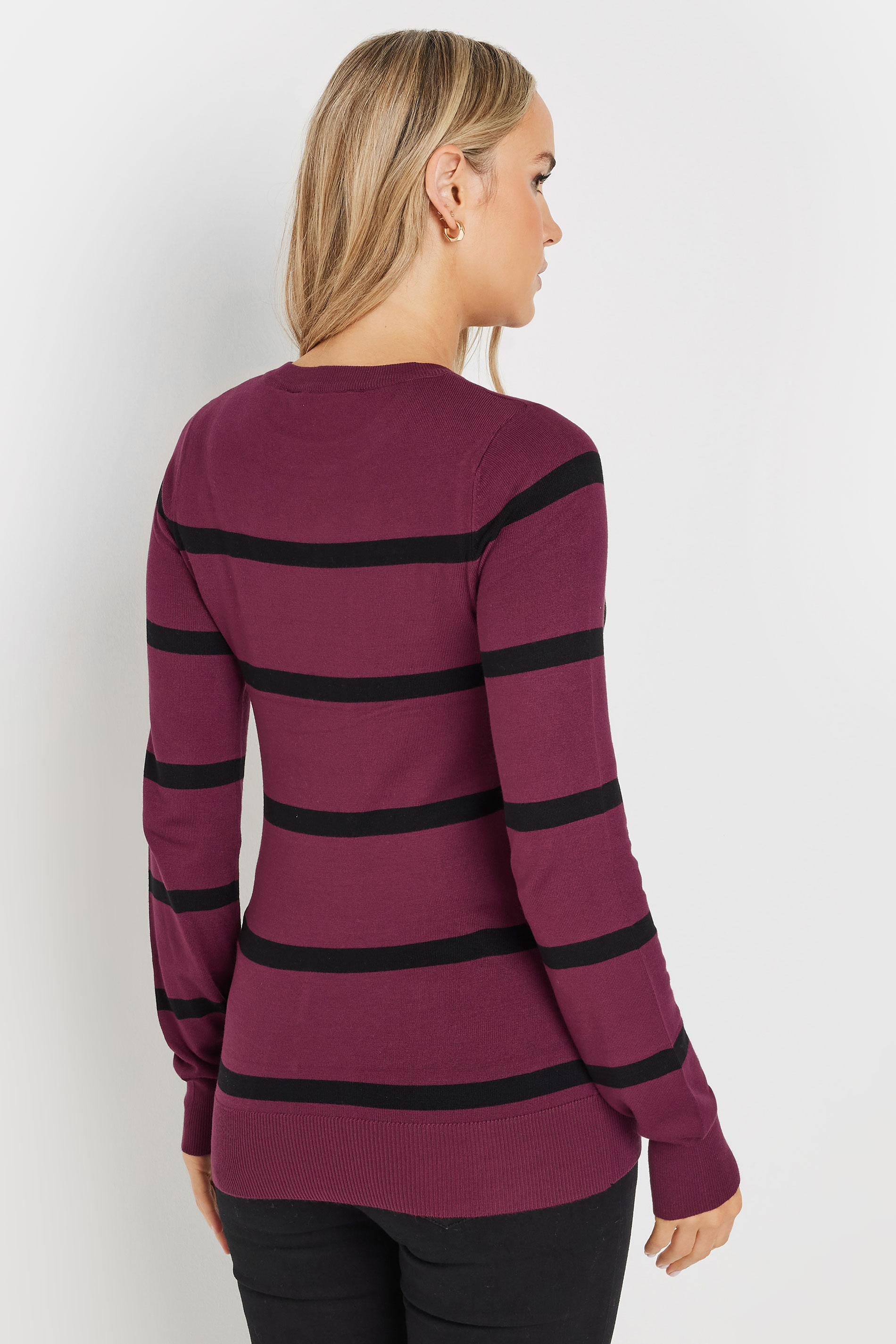 LTS Tall Burgundy Red Fine Knit Striped Jumper | Long Tall Sally 3