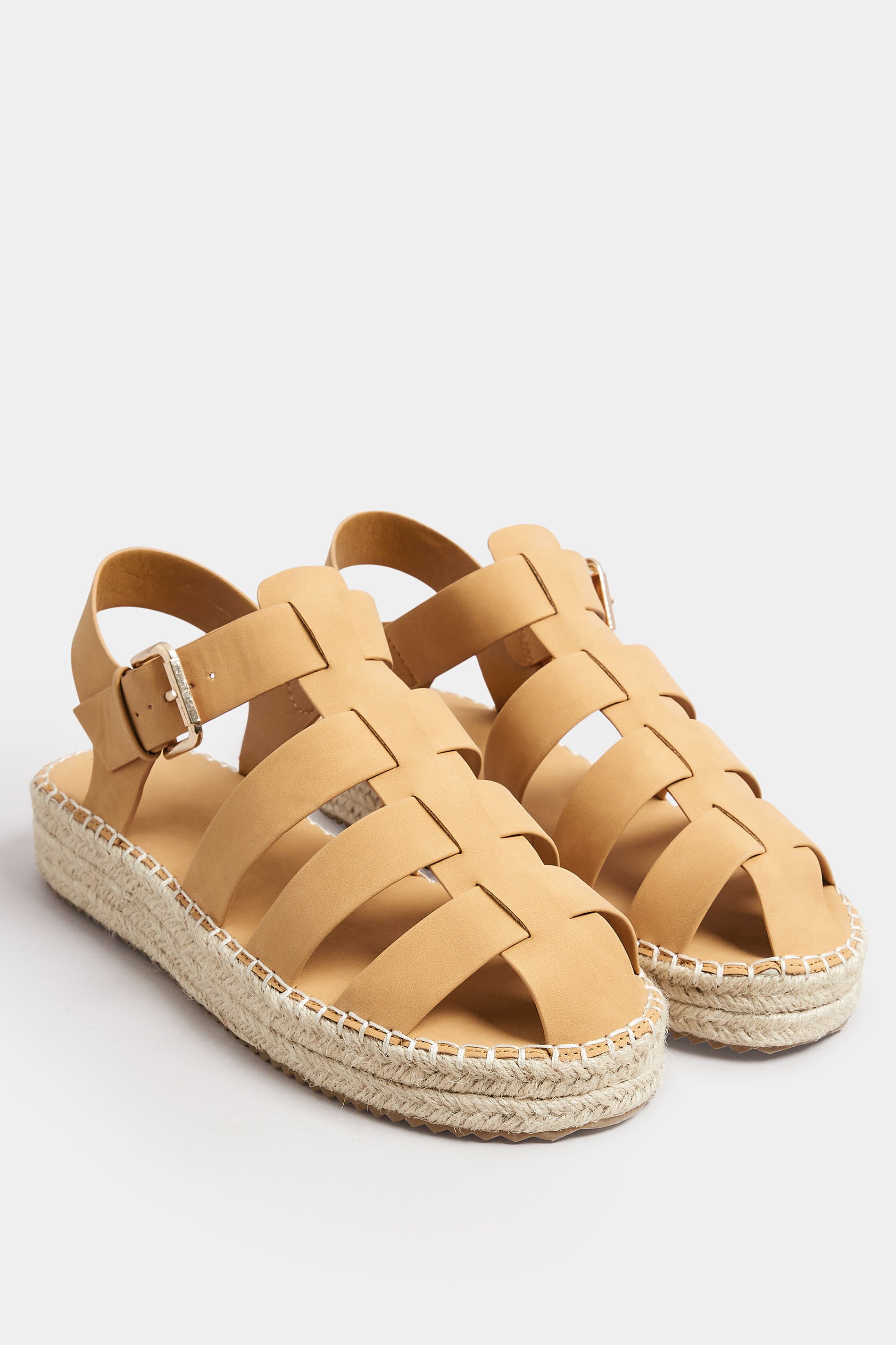 Brown Flatform Gladiator Espadrilles In Extra Wide EEE Fit | Yours Clothing 2