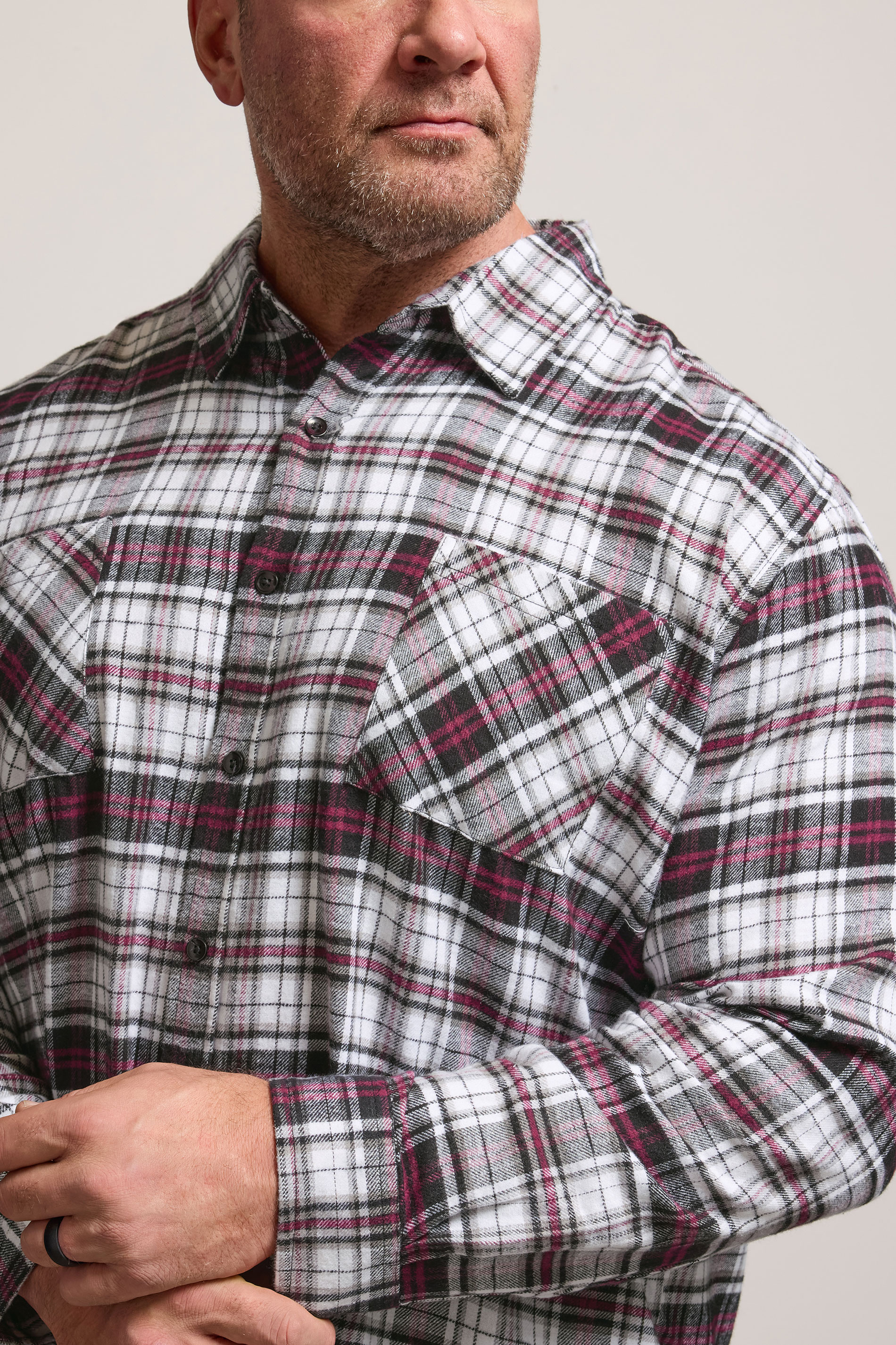 BadRhino Big & Tall Black Check Print Long Sleeve Flannel Shirt | BadRhino 4