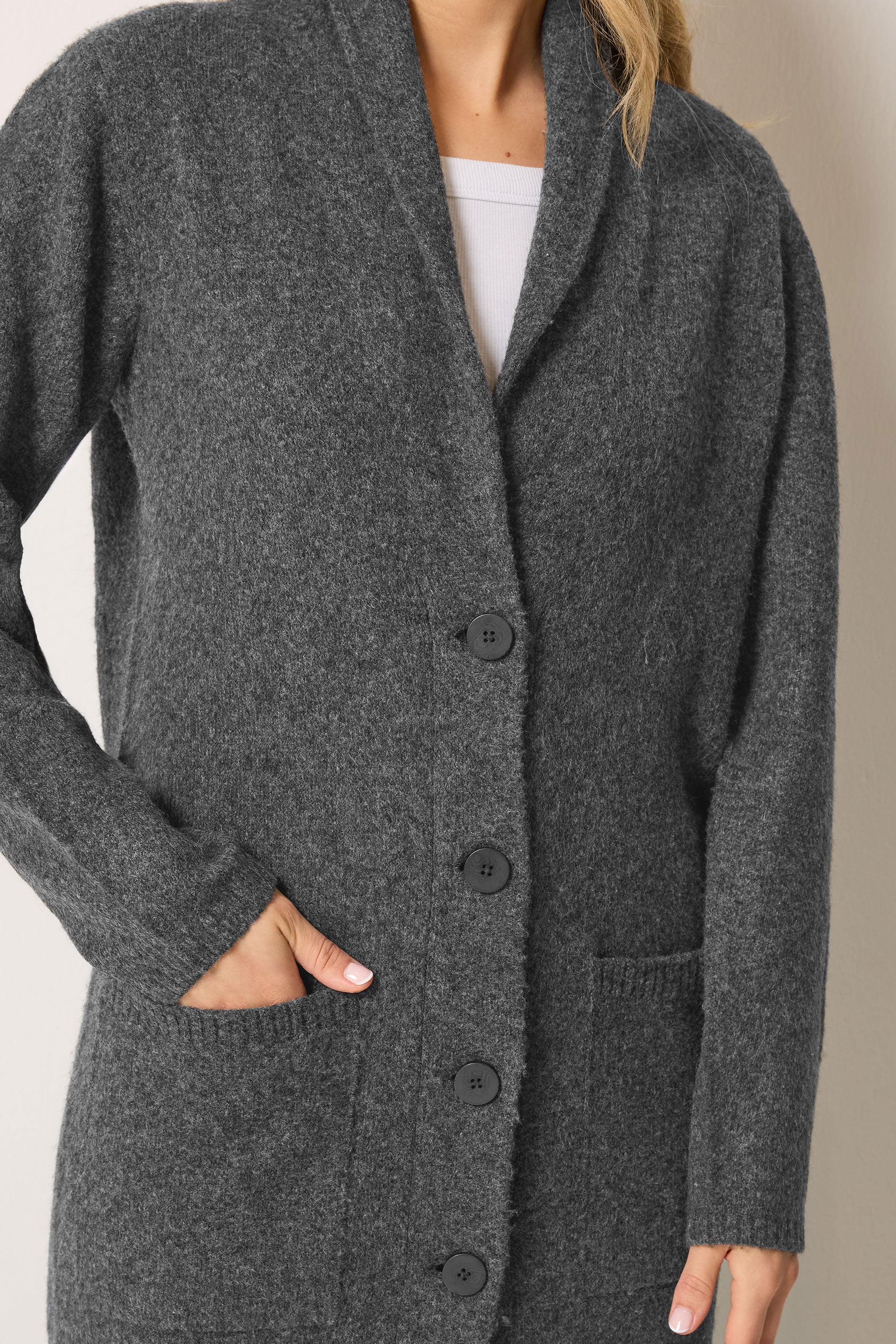 LTS Tall Grey Button Knitted Coatigan | Long Tall Sally 4