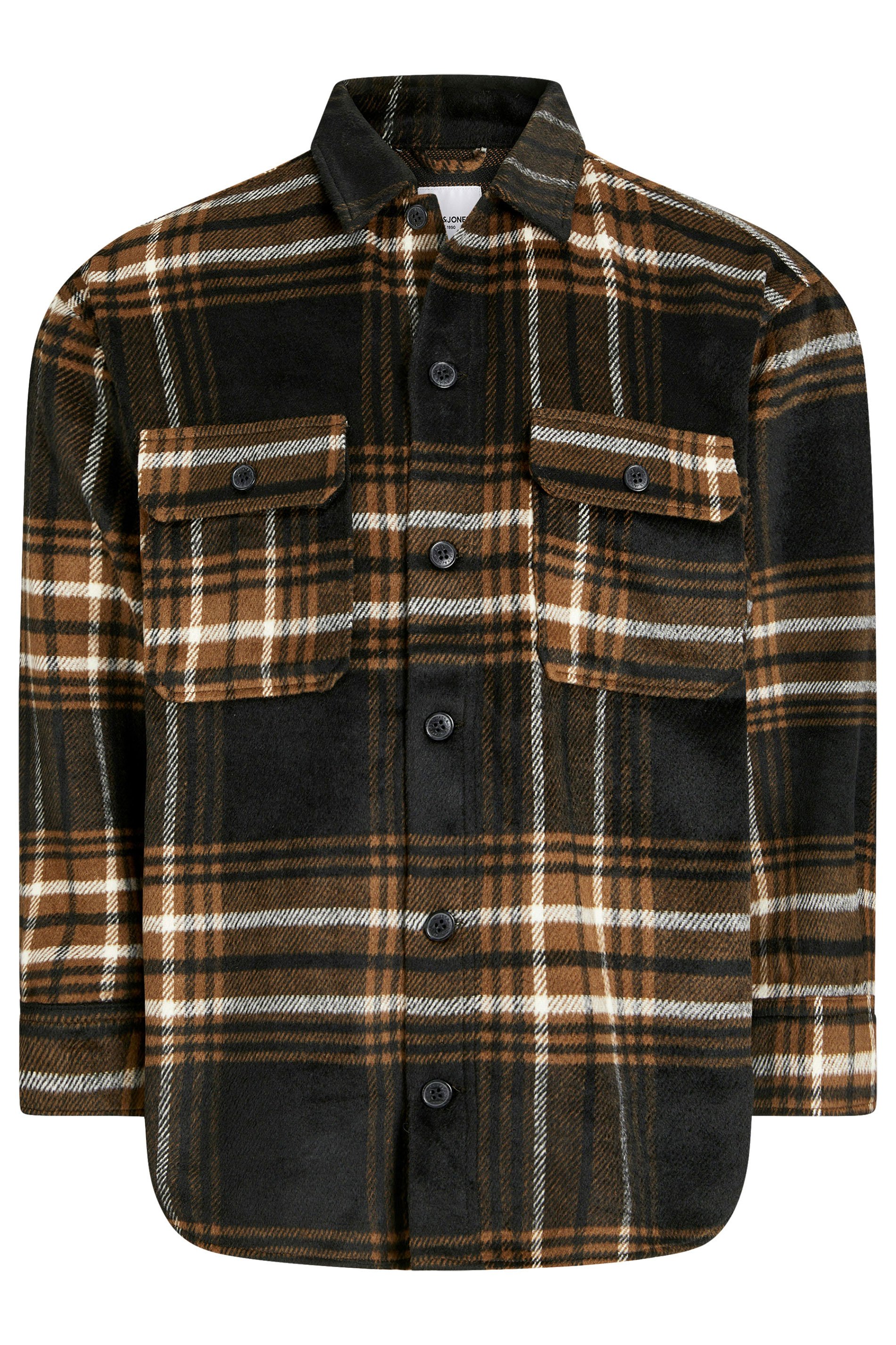 JACK & JONES Big & Tall Monks Robe Brown Check Overshirt | BadRhino 3