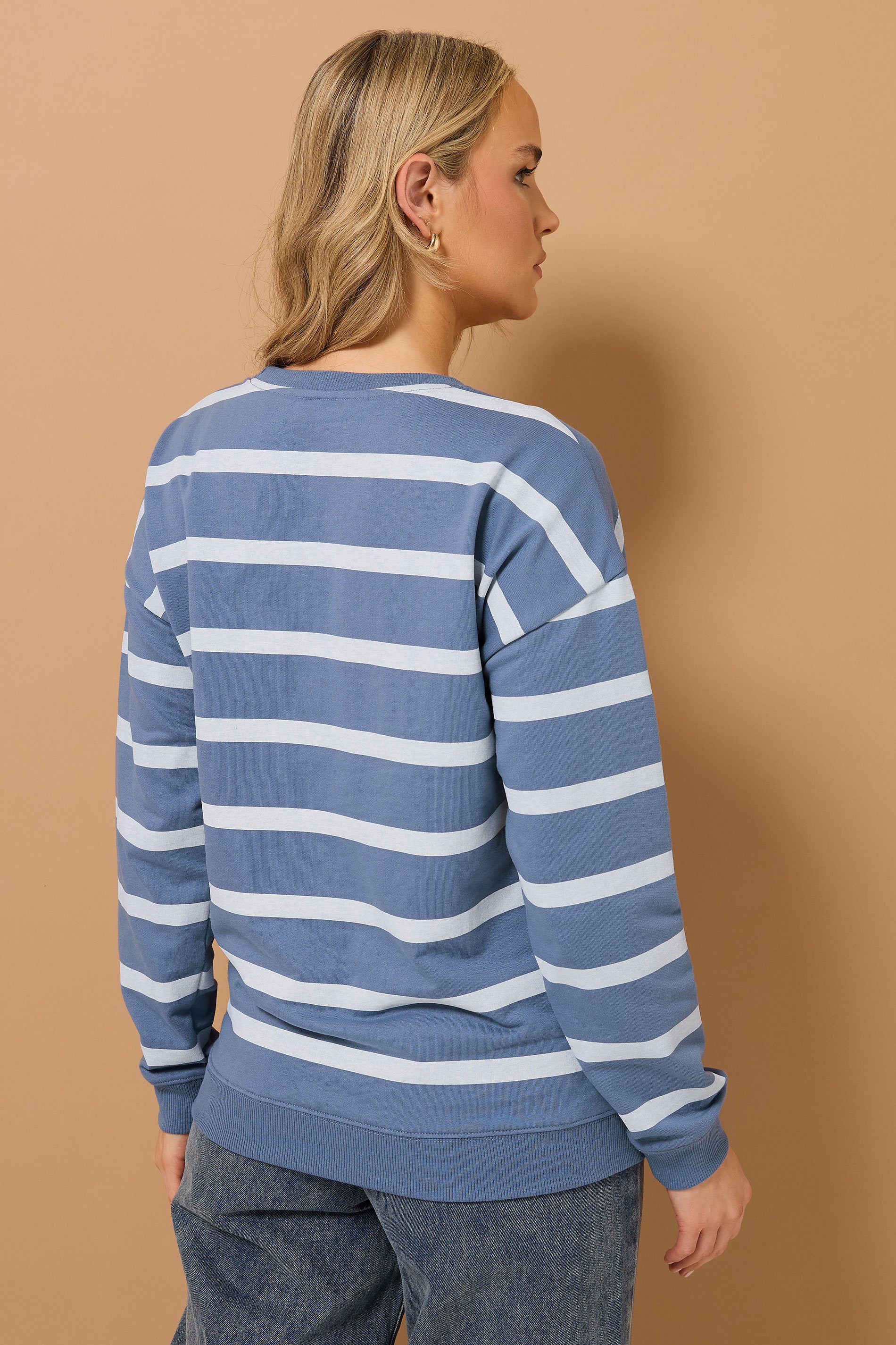 LTS Tall Light Blue Stripe Print Crew Neck Sweatshirt | Long Tall Sally 3
