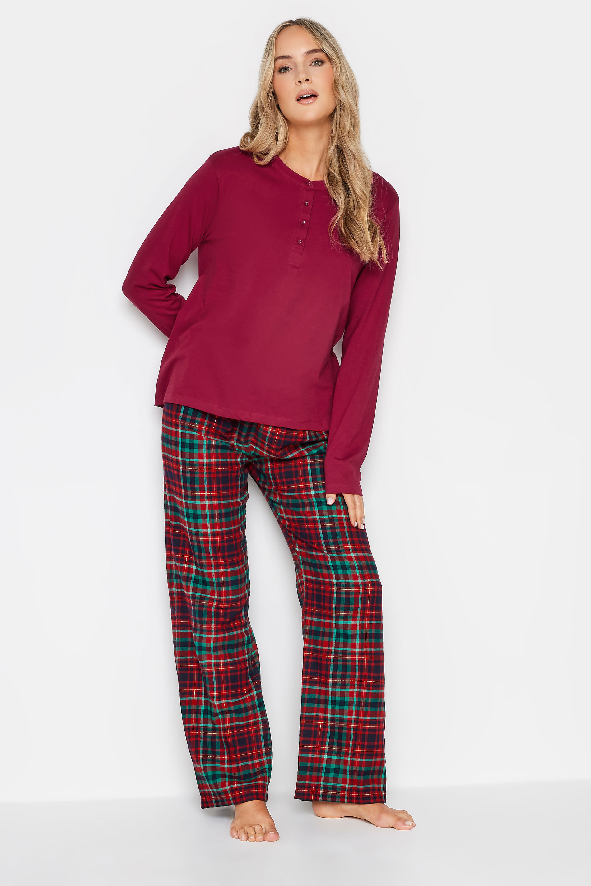 LTS Tall Womens Red Placket Pyjama Top | Long Tall Sally  3