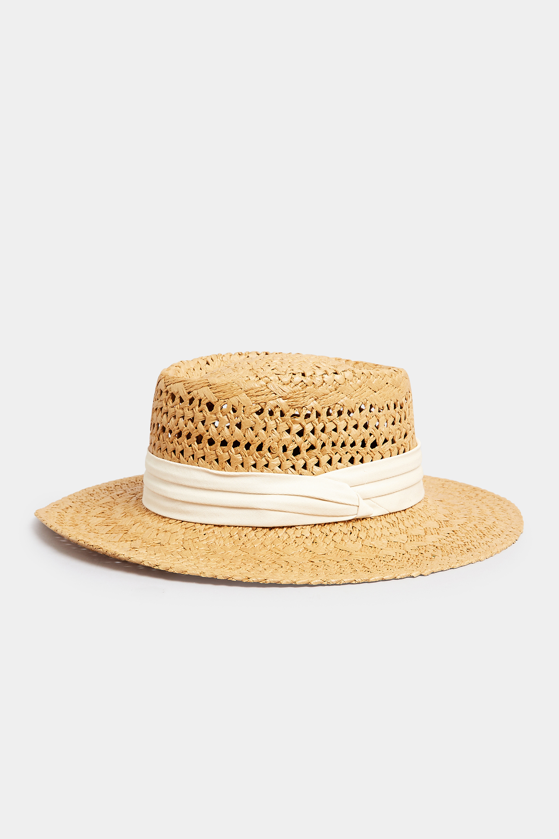 Beige Brown & White Straw Boater Hat | Yours Clothing 2
