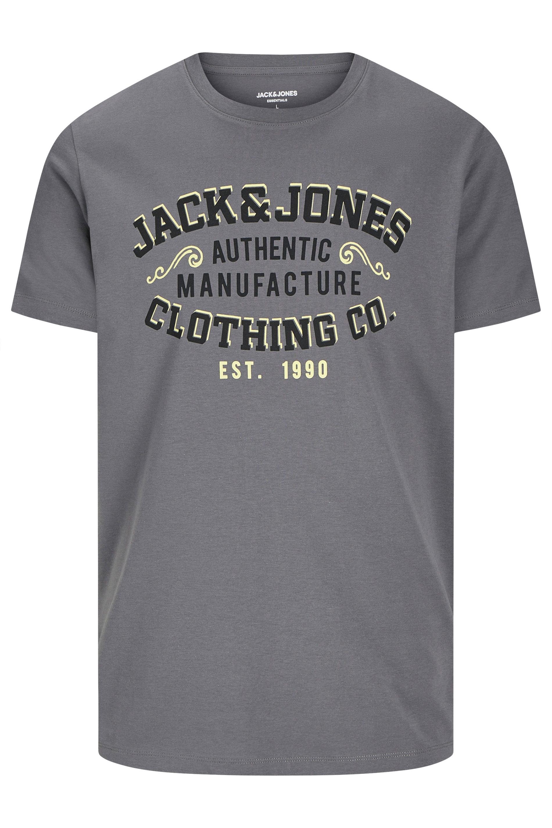JACK & JONES Big & Tall Grey 'Clothing Co' Printed T-Shirt | BadRhino 2