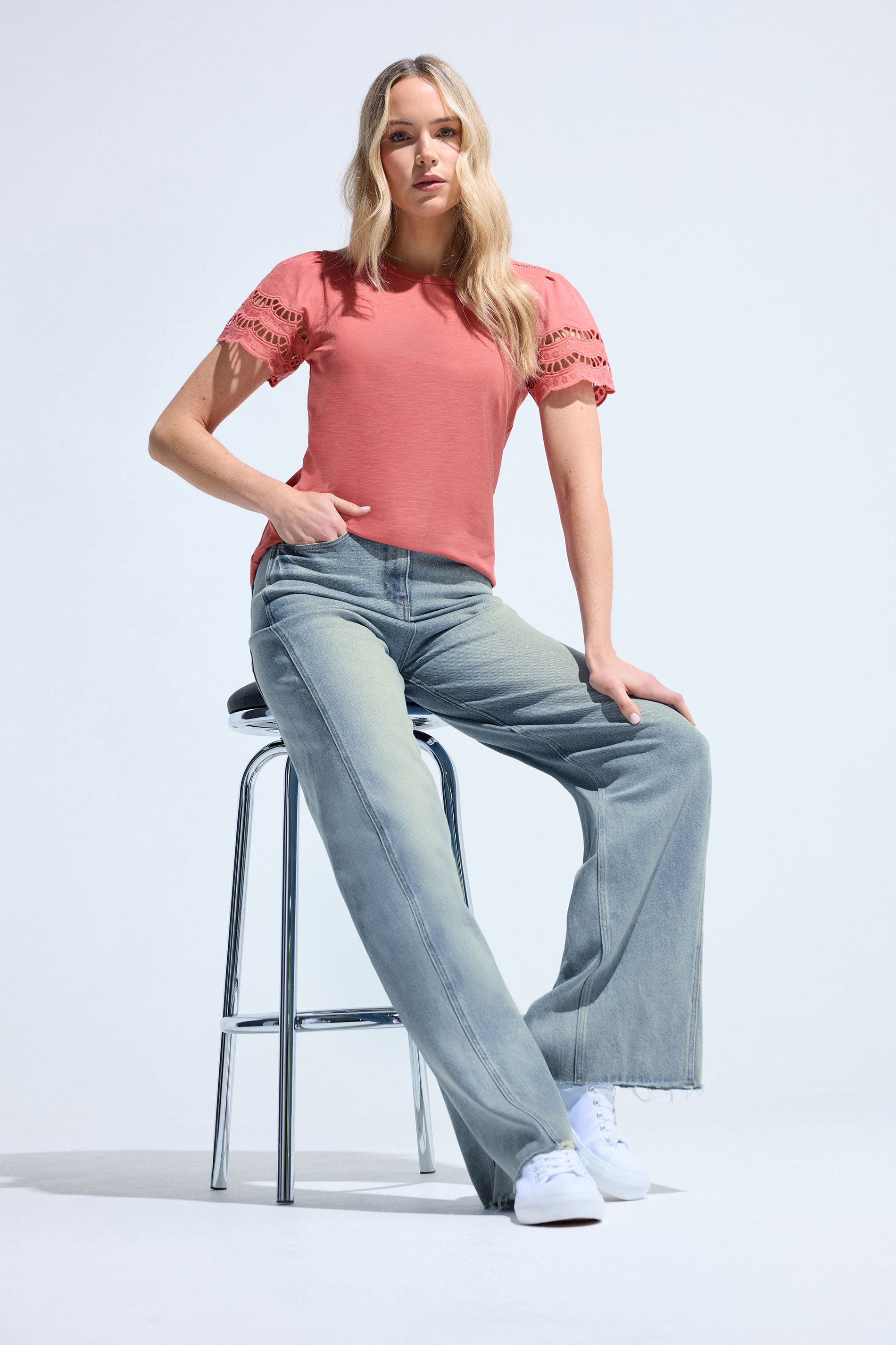 LTS Tall Women's Mid Blue Twist Seam Wide Leg Jeans | Long Tall Sally 1
