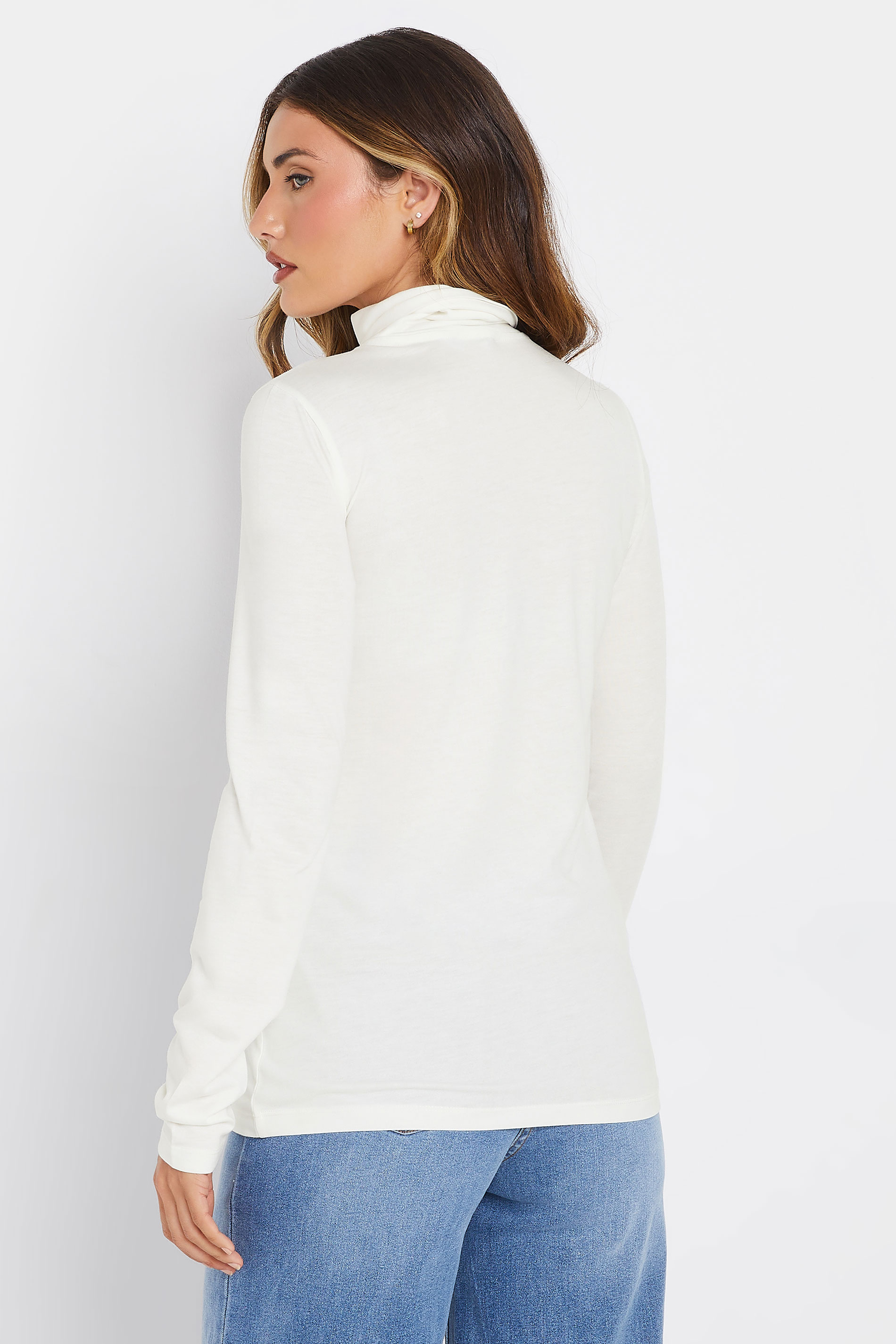 LTS PREMIUM Tall White Long Sleeve Roll Neck Top | Long Tall Sally 3