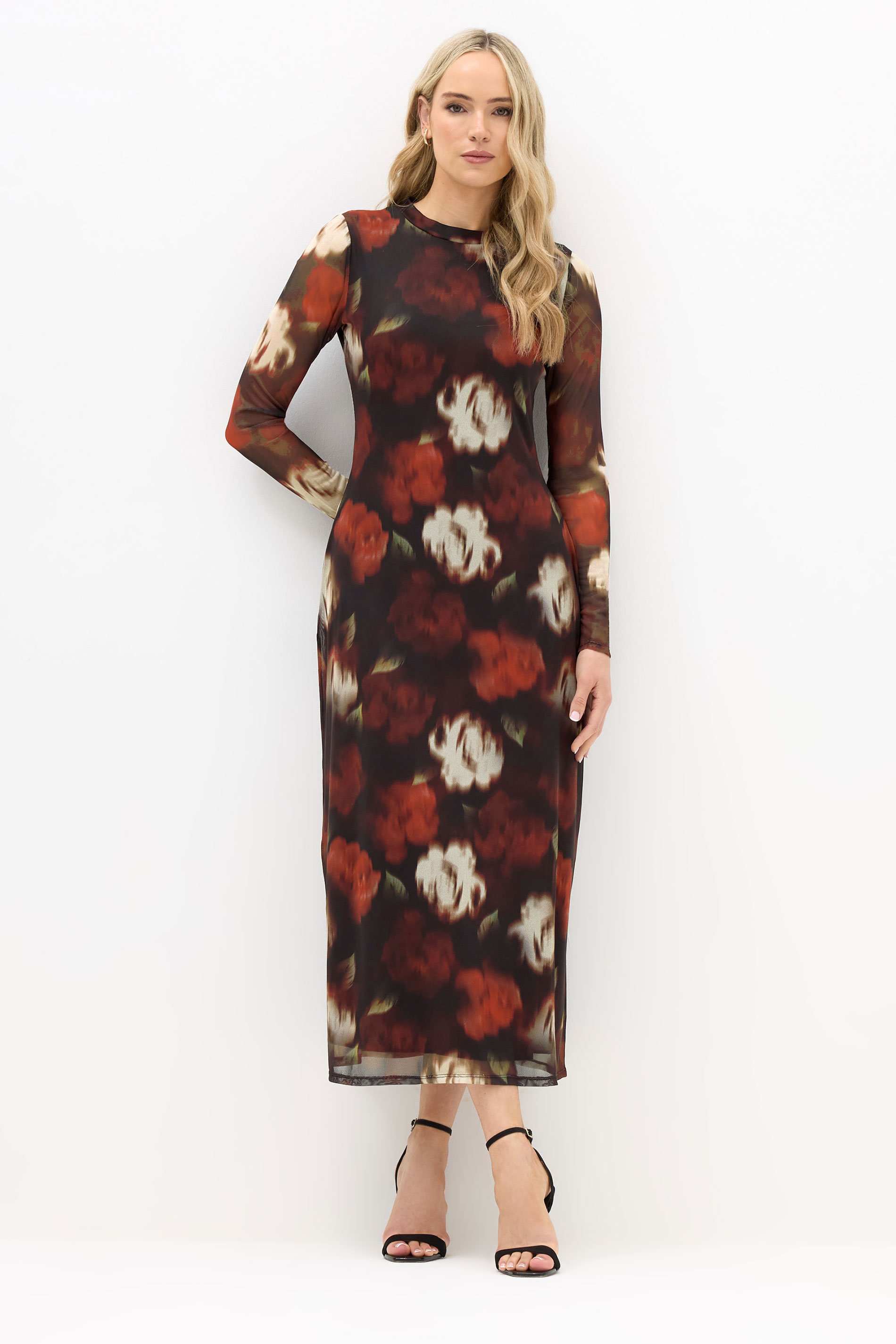 LTS Tall Black Mesh Floral Print Maxi Dress | Long Tall Sally 2