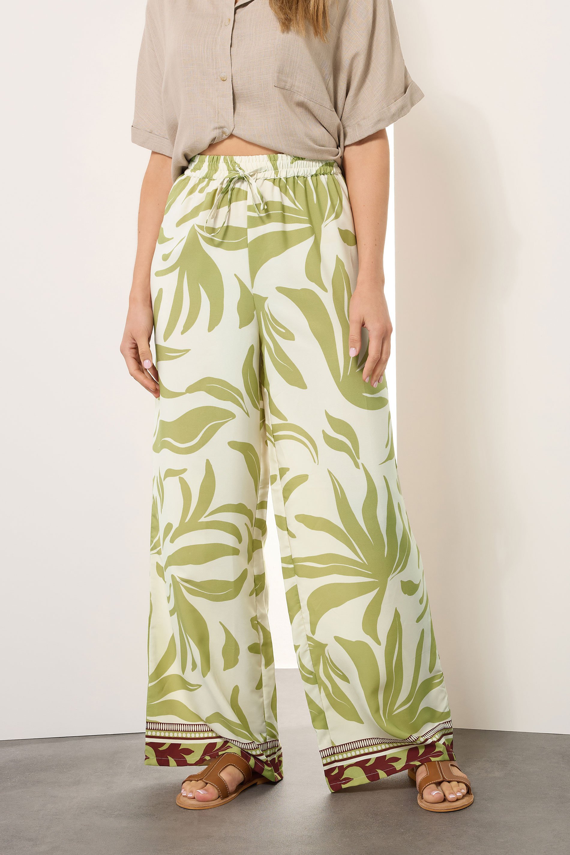 LTS Tall Lime Green Palm Wide Leg Trousers | Long Tall Sally 2