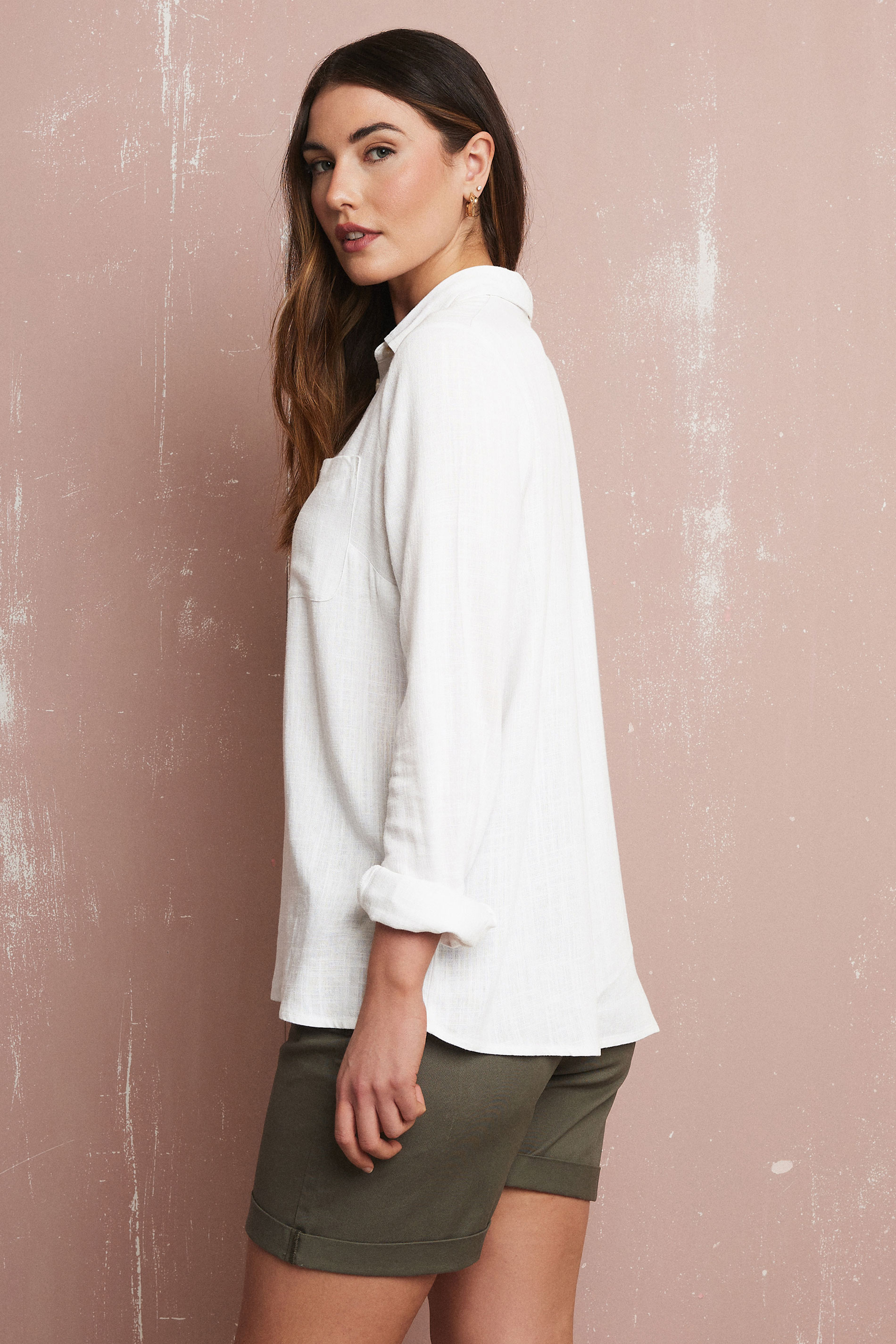 LTS Tall White Linen Oversized Long Sleeve Shirt | Long Tall Sally 3