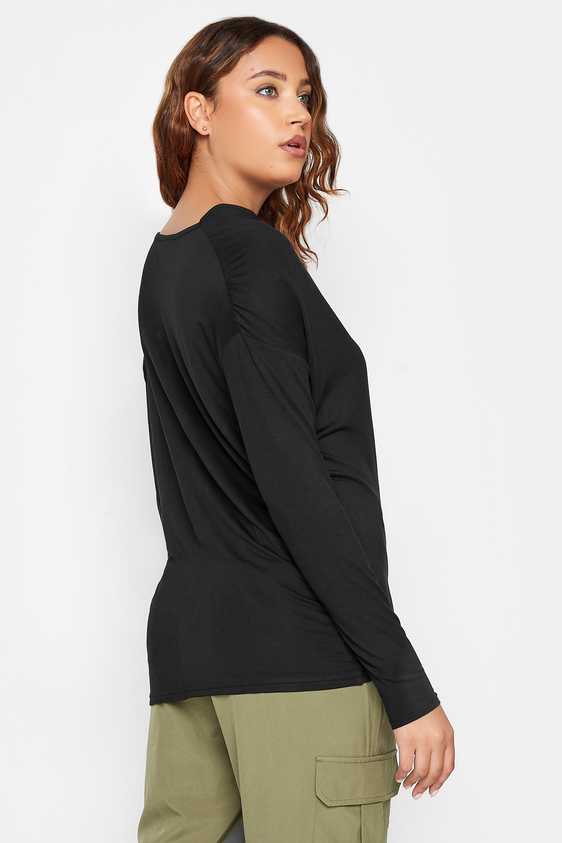 LTS Tall Women's Black Ruched Neck Top | Long Tall Sally 3