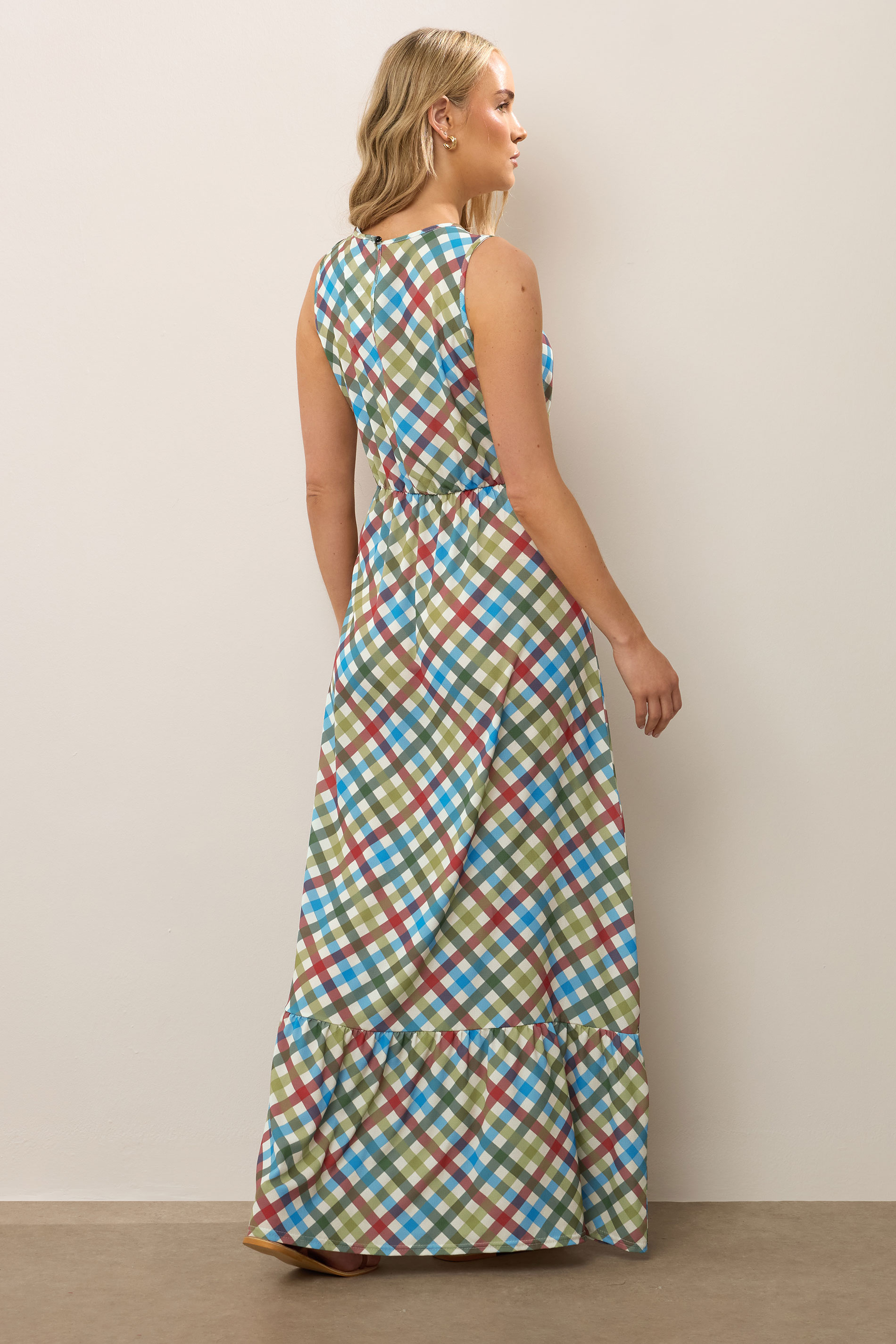 LTS Tall Green Gingham Sleeveless Tiered Maxi Dress | Long Tall Sally 3