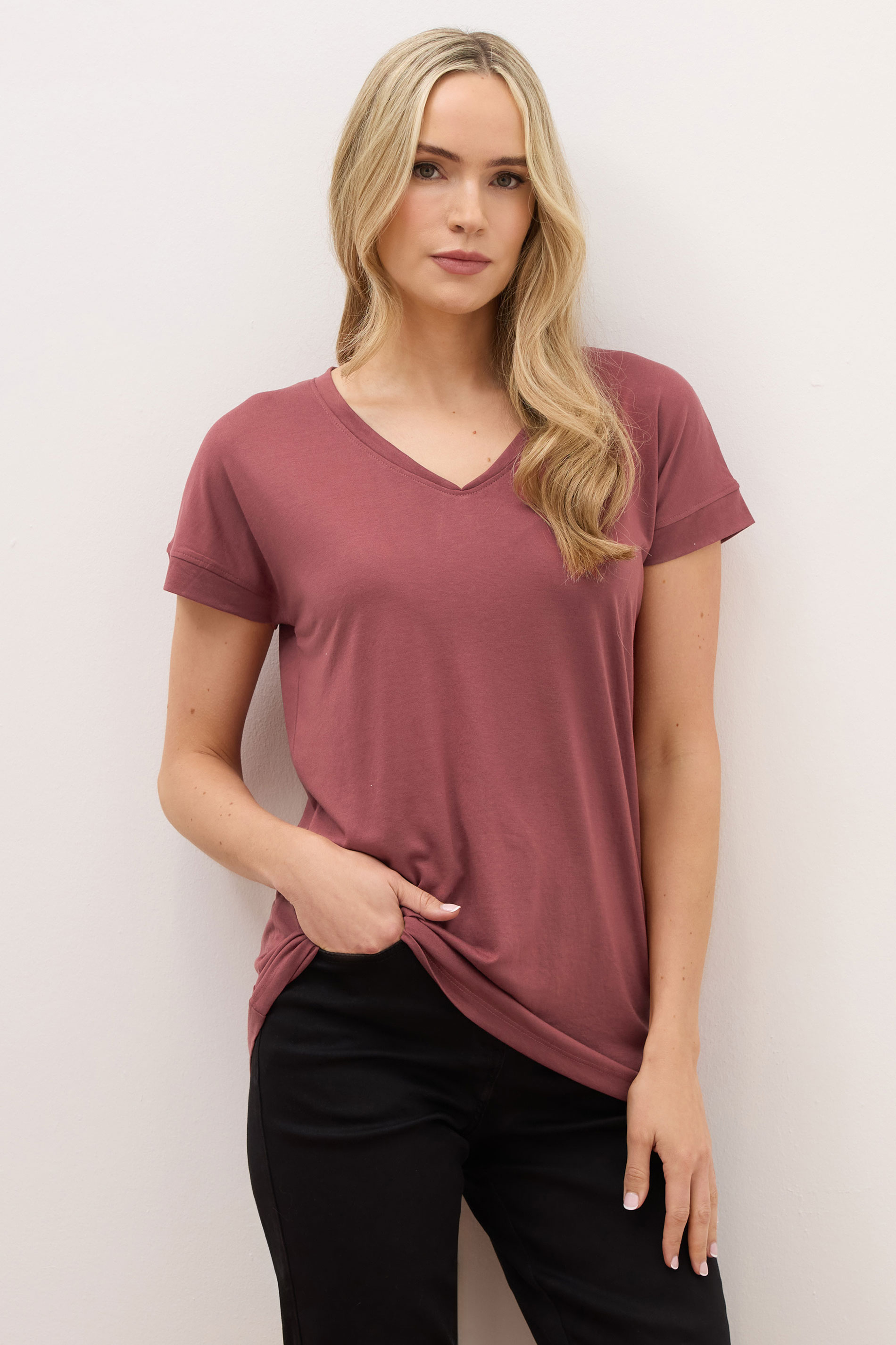 LTS PREMIUM Tall 2 PACK Coral Pink & Blue V-Neck Modal T-Shirts | Long Tall Sally 2