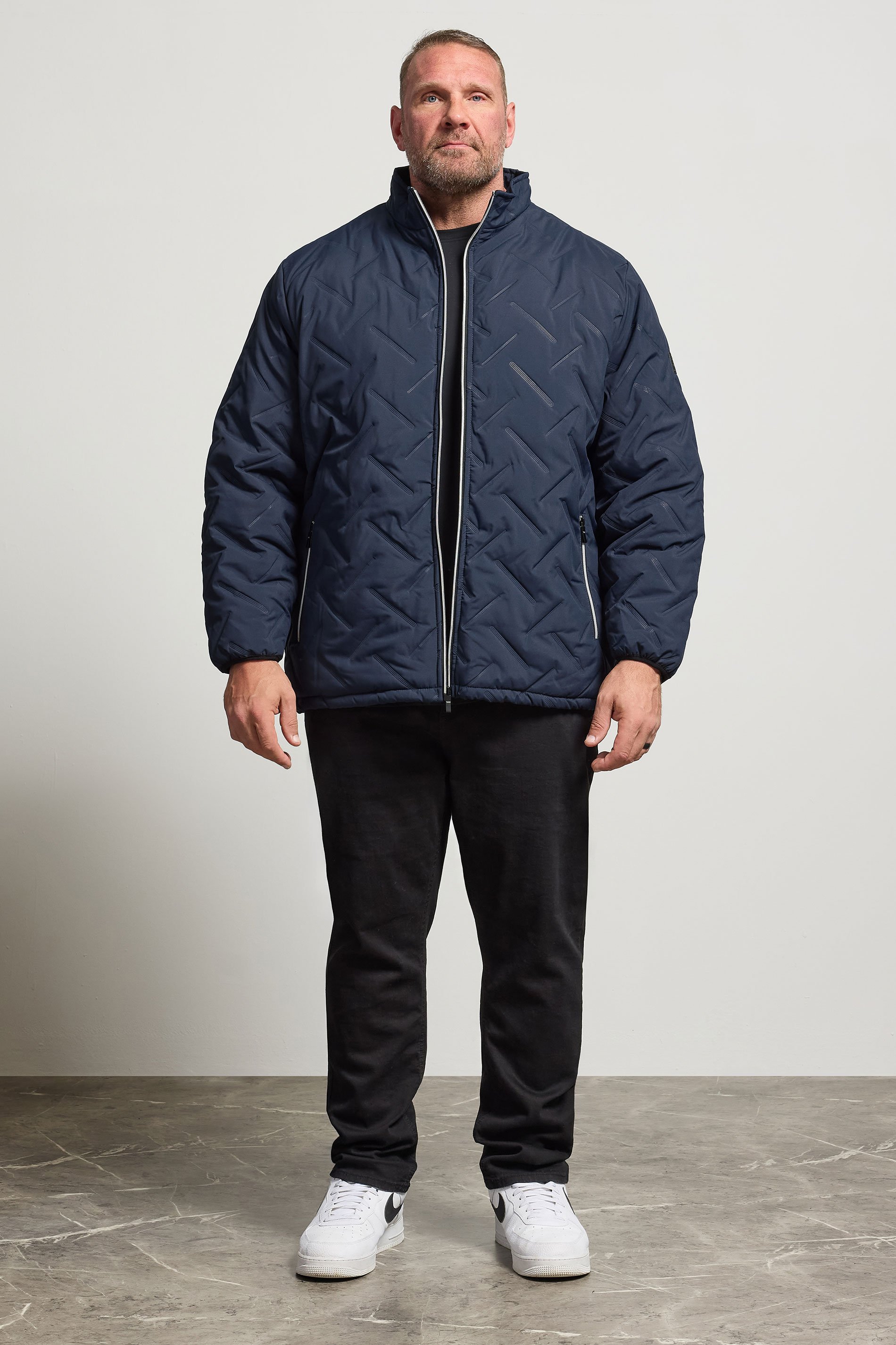 D555 Big & Tall Navy Blue Quilted Padded Jacket | BadRhino 2