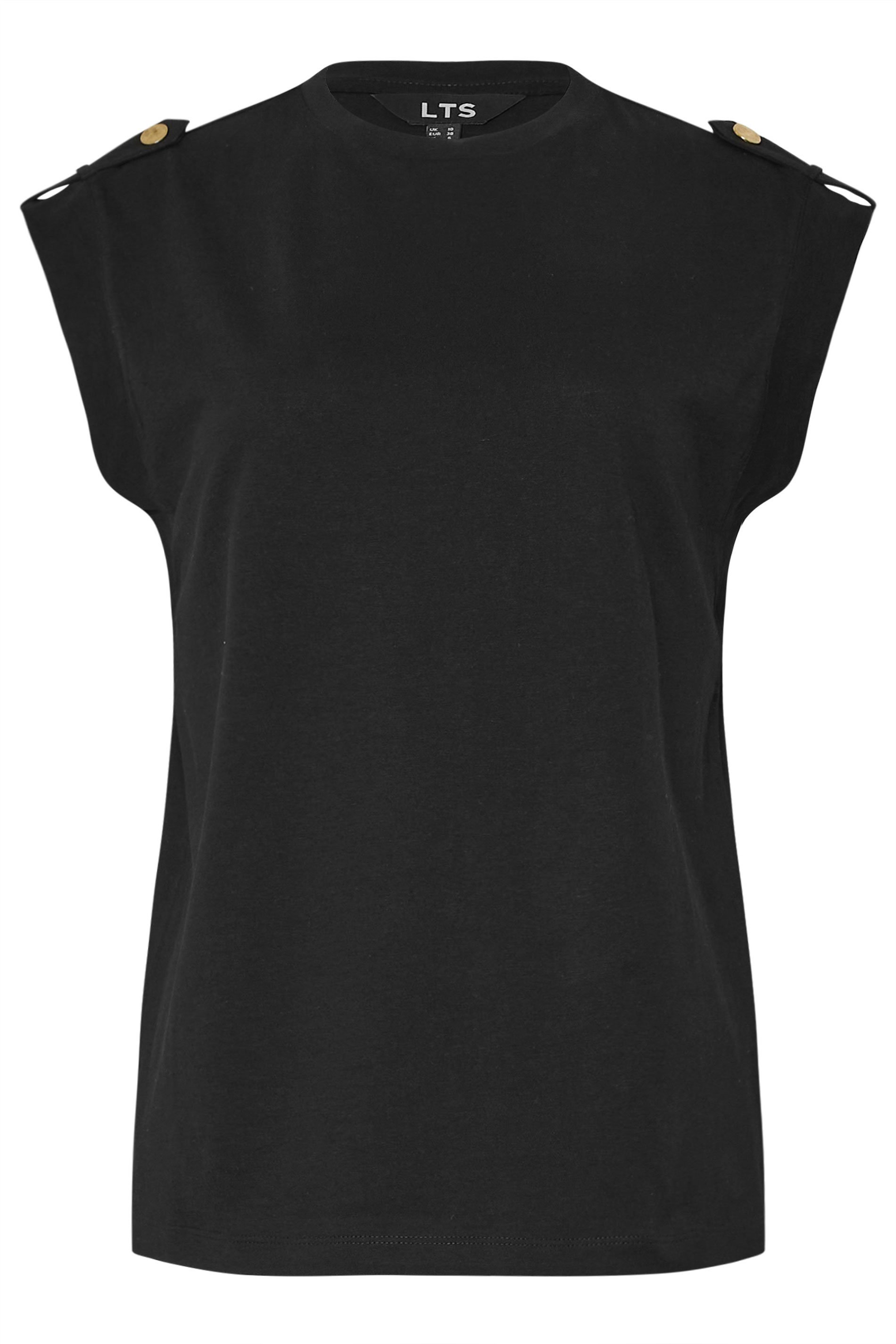 LTS Tall Black Cotton Shoulder Tab T-Shirt | Long Tall Sally 5