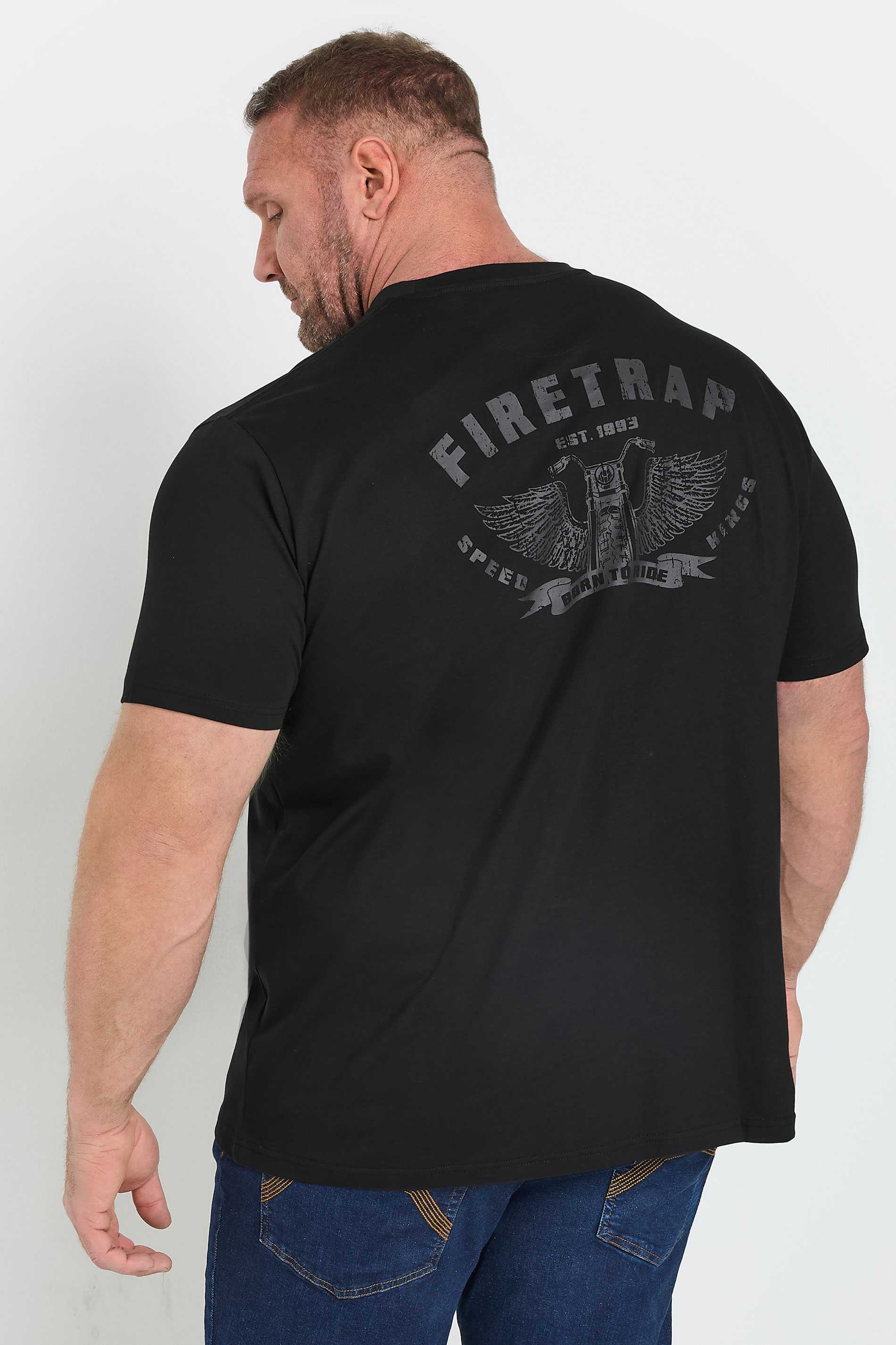 FIRETRAP Big & Tall Black 'Born To Ride' Print T-Shirt | BadRhino 2