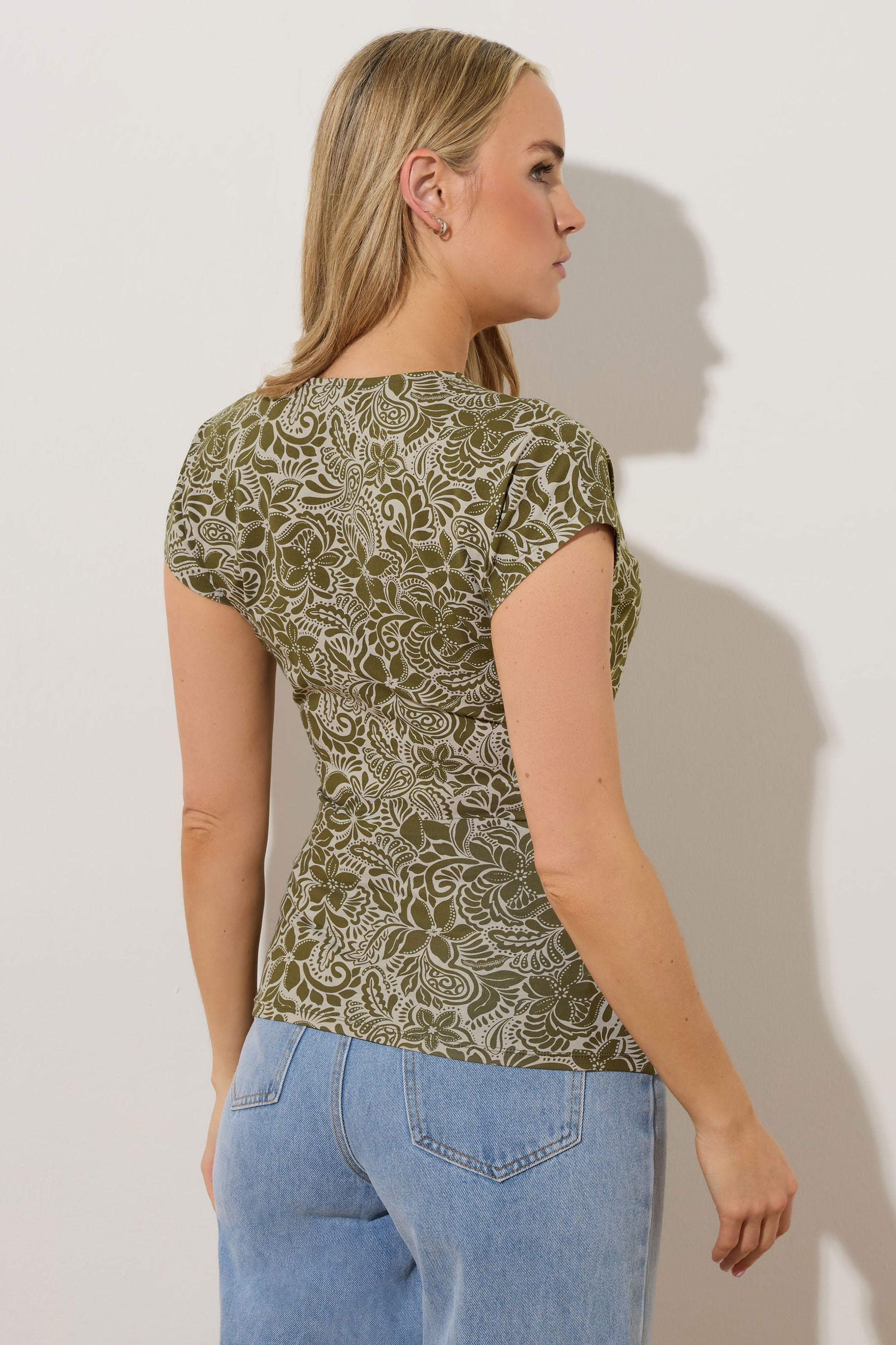 LTS Tall Green Floral Grown Sleeve Wrap Top | Long Tall Sally 3