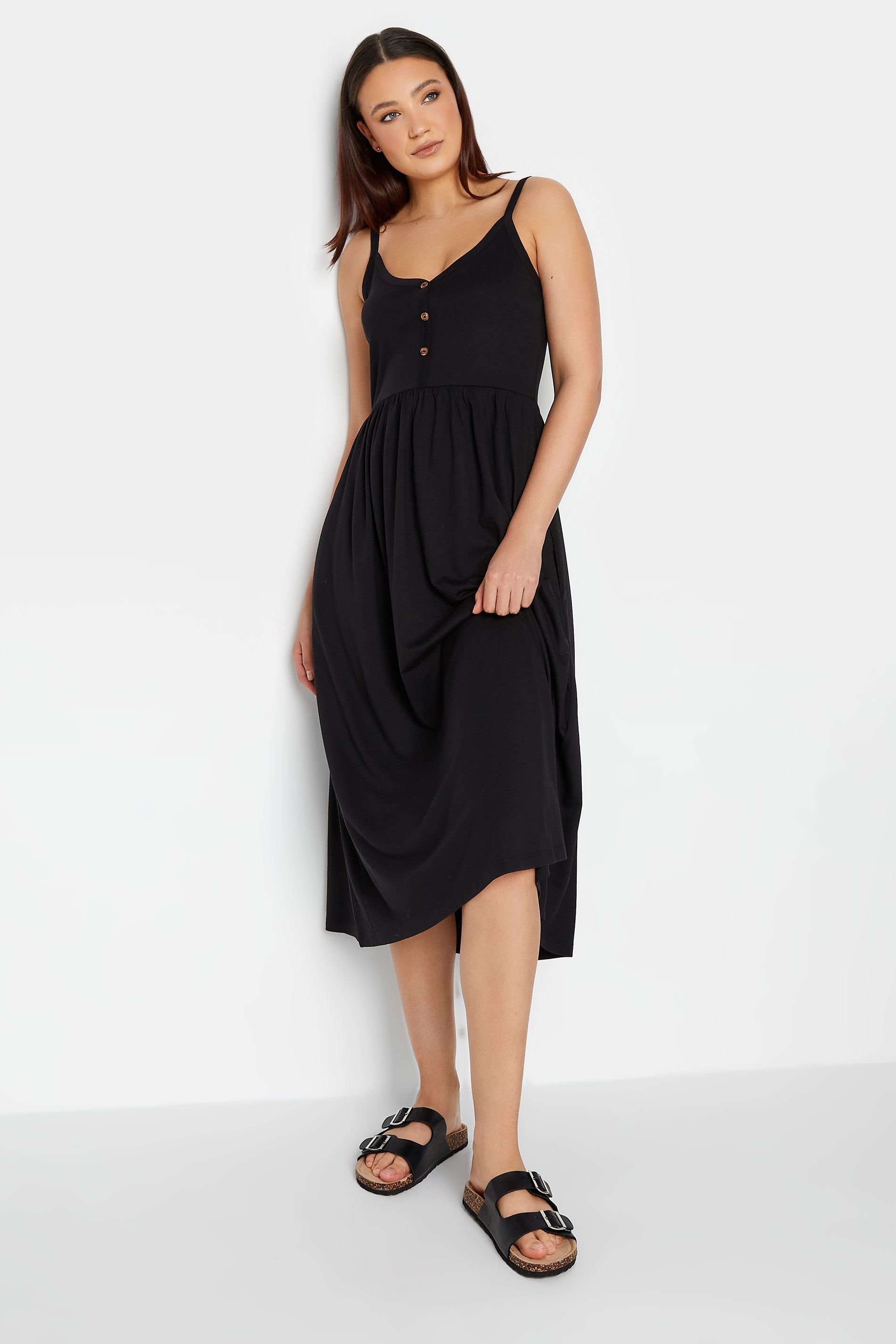 LTS Tall Womens Black Button Through Midi Cami Dress | Long Tall Sally  2