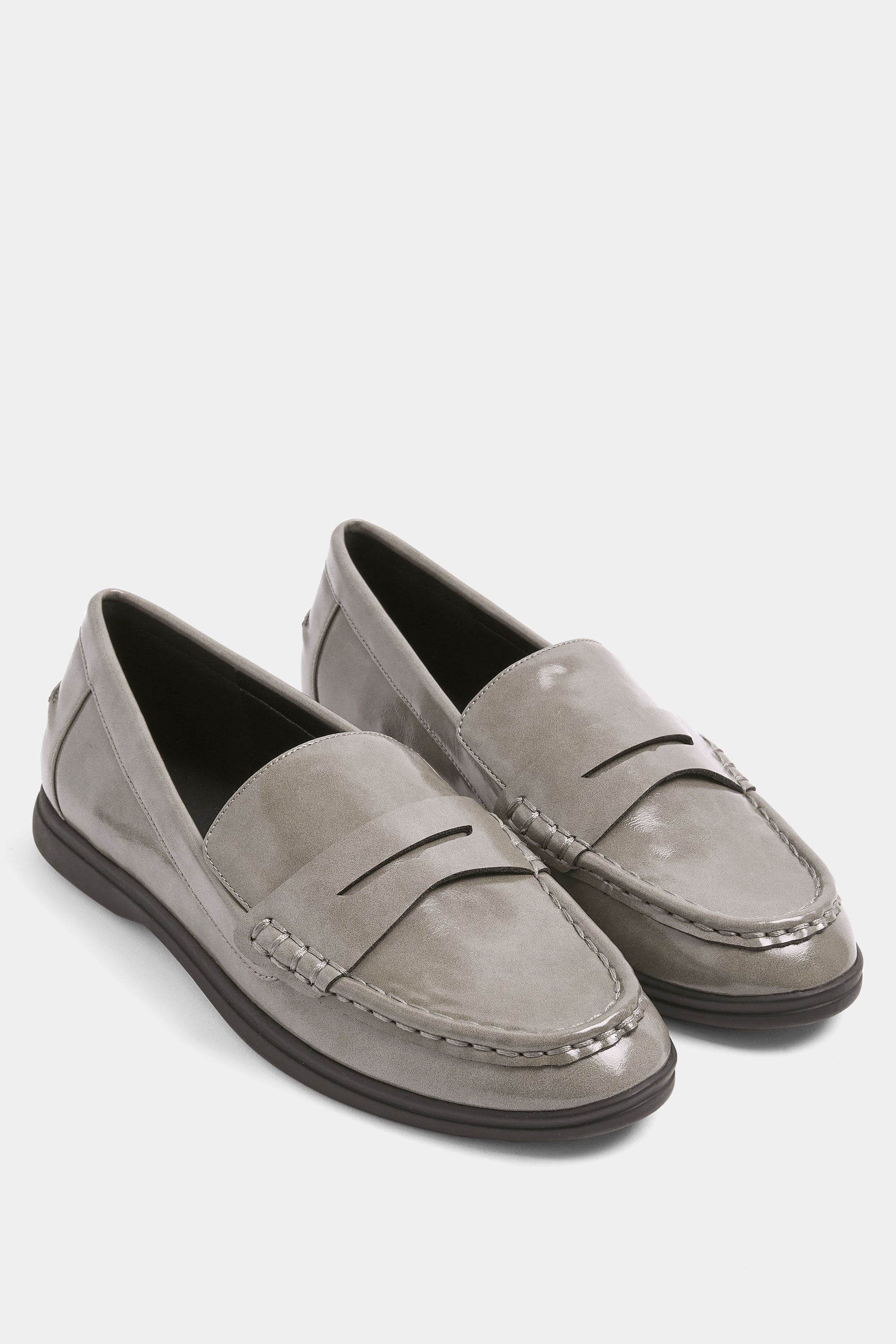 Grey Faux Leather Flatform Loafers In Wide E Fit | Yours Clothing 3