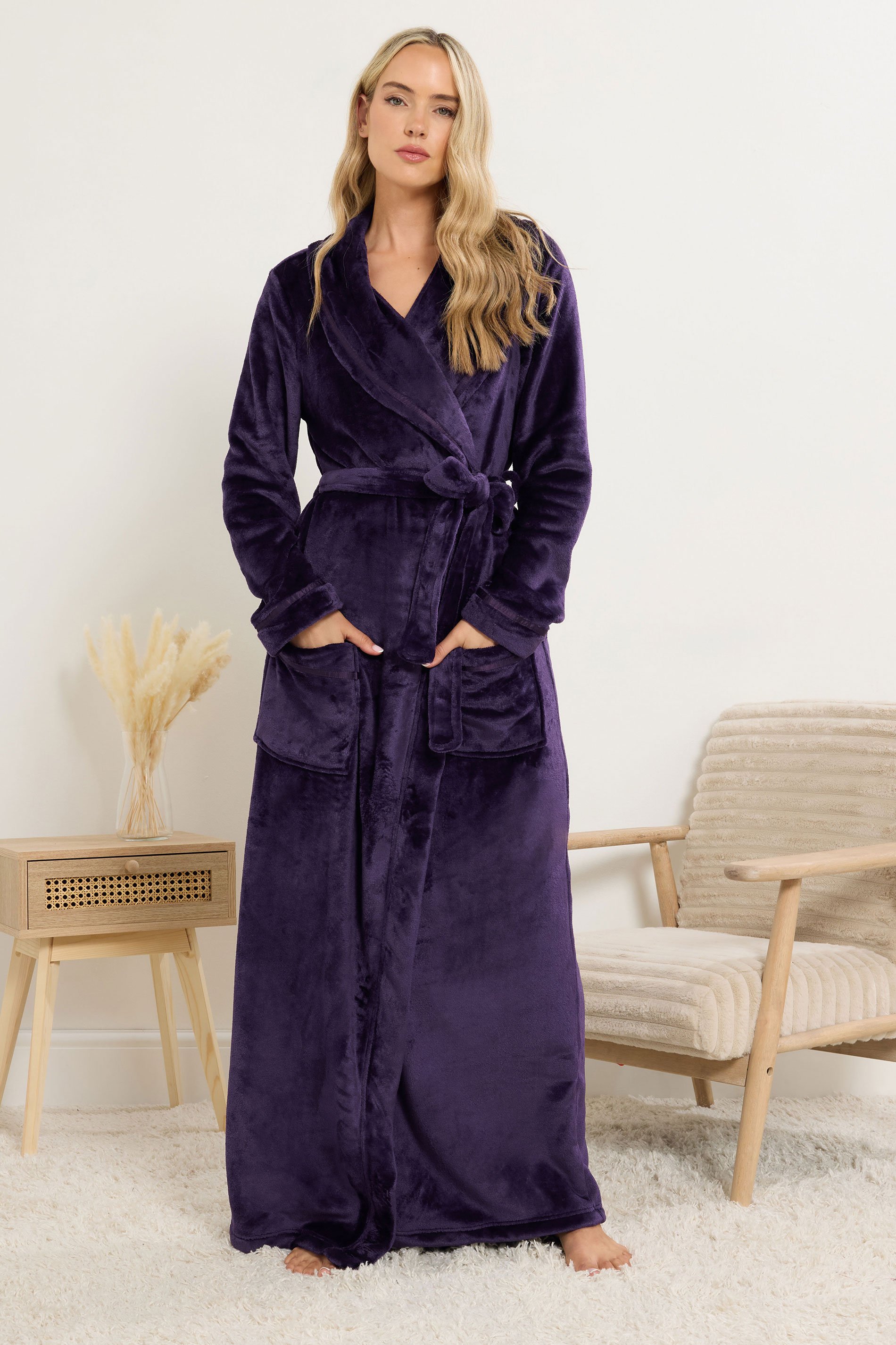 LTS Tall Purple Shawl Collar Maxi Dressing Gown | Long Tall Sally 1