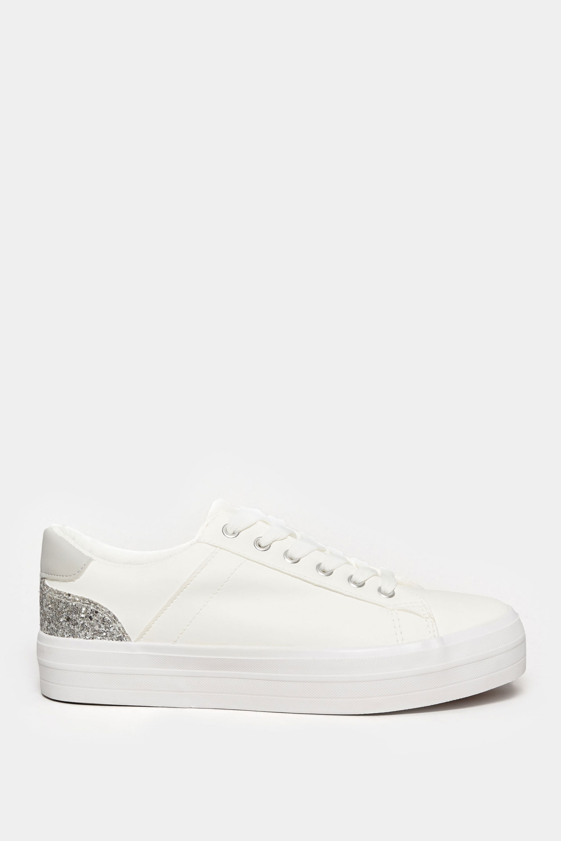 White Glitter Detail Trainers In Wide E Fit | Yours Clothing 3