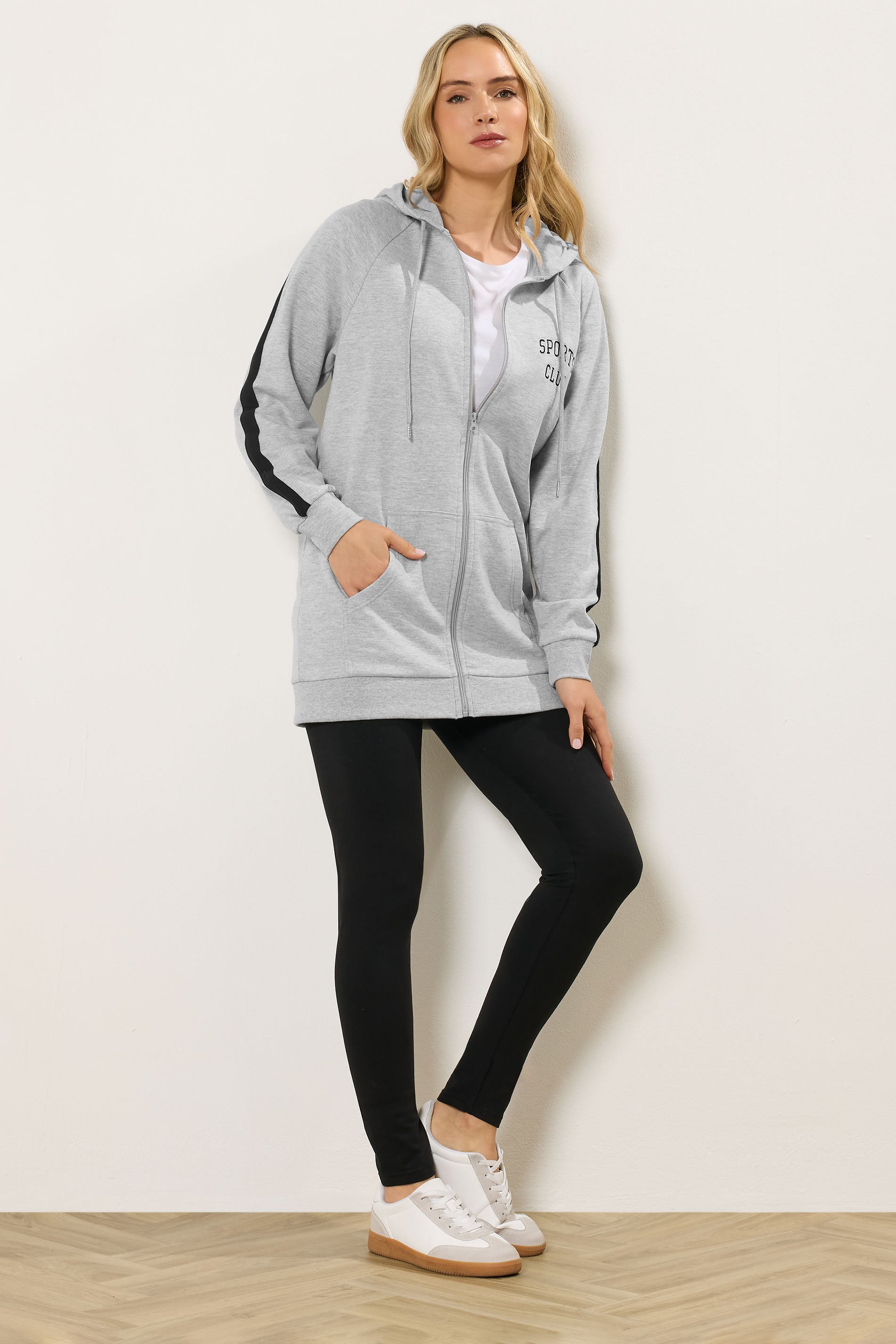 LTS Tall Women's Grey Marl 'Sports Club' Slogan Longline Hoodie | Long Tall Sally 2