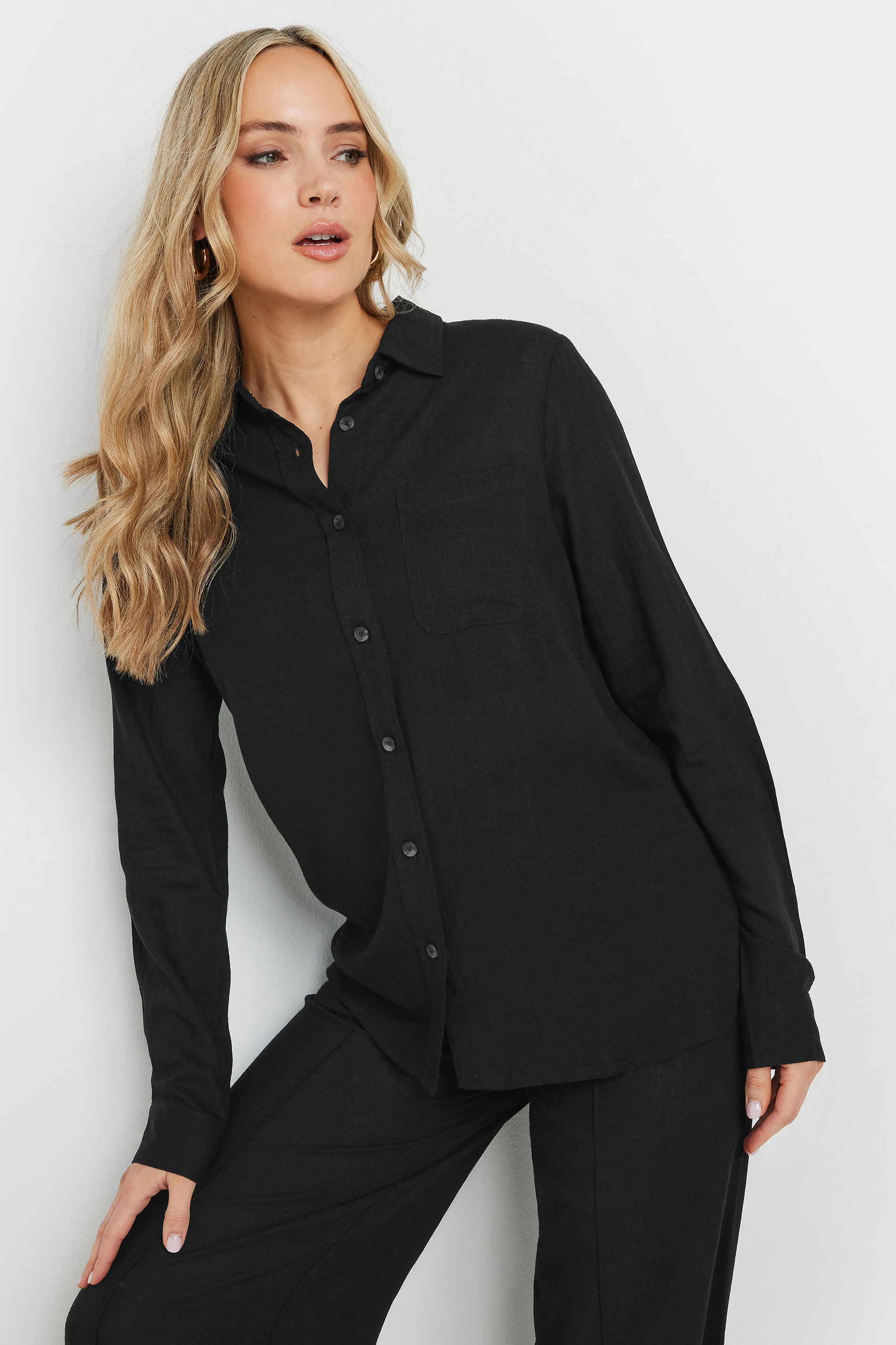LTS Tall Black Linen Oversized Long Sleeve Shirt | Long Tall Sally 3
