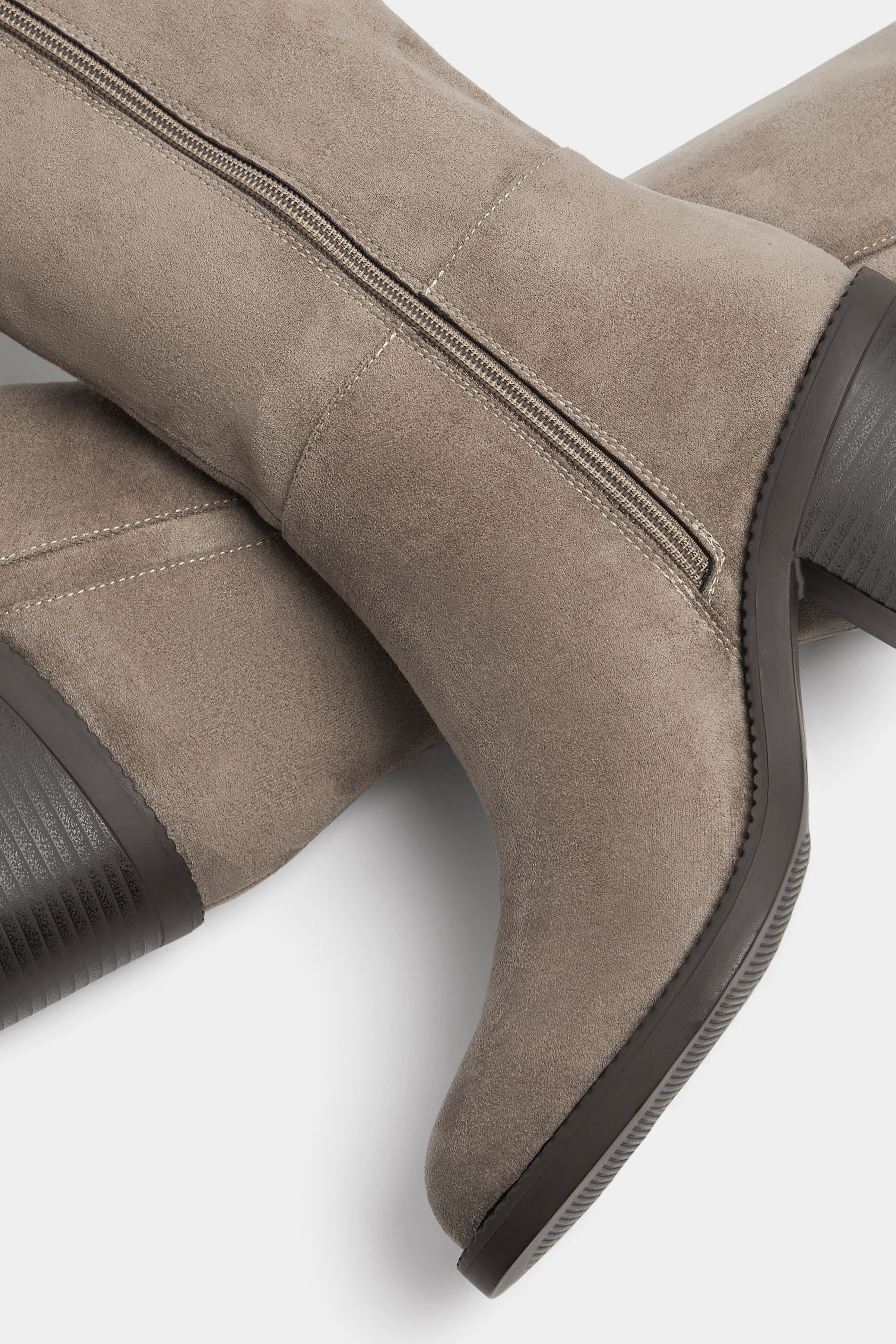 Taupe Brown Faux Suede Knee High Boots In Extra Wide EEE Fit | Yours Clothing 5