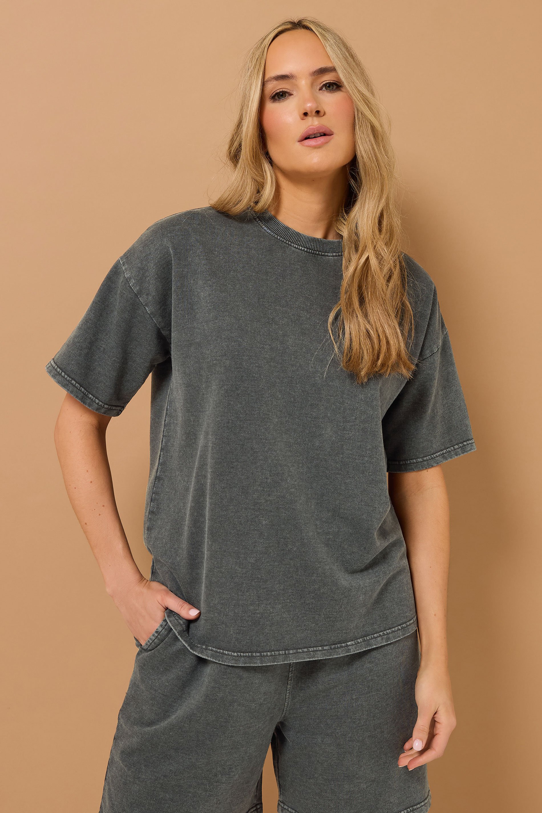 LTS Tall Grey Acid Wash Short Sleeve Sweat T-Shirt | Long Tall Sally 1