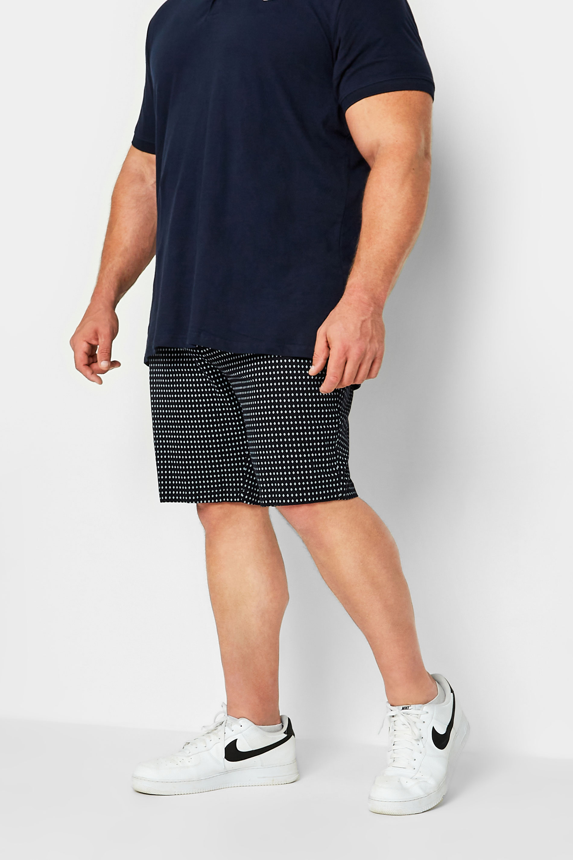 BadRhino Big & Tall Navy Blue Diamond Print Stretch Chino Shorts | BadRhino 1