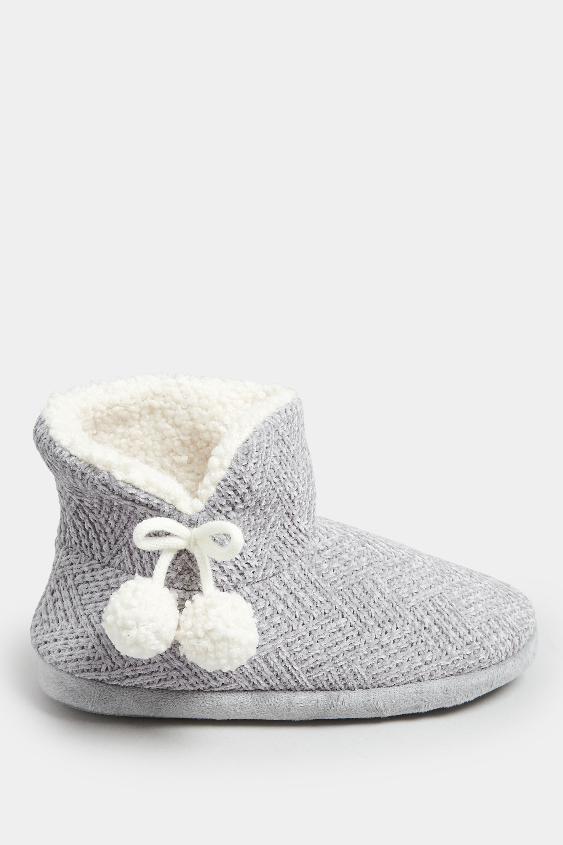 Grey Fluffy Chevron Slipper Boots In Wide E Fit | Yours Clothing 3