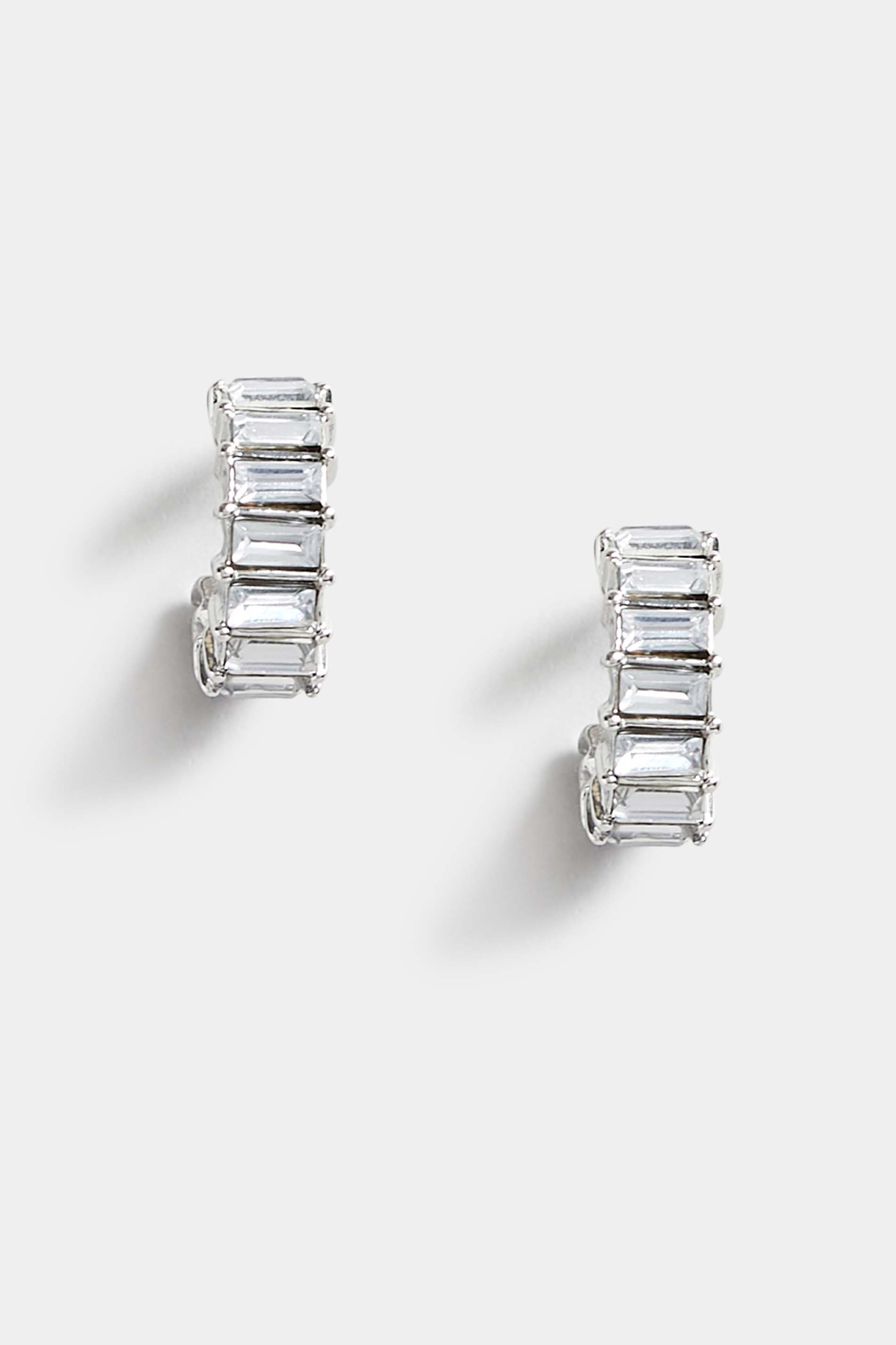 Silver Square Diamante Hoop Earrings | Yours Clothing 2