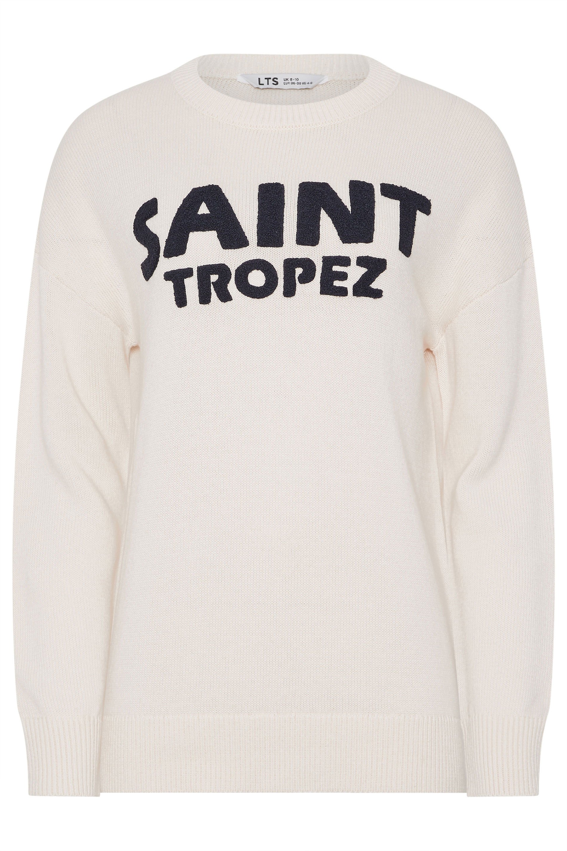 LTS Tall Women's Ivory White 'Saint Tropez' Slogan Boucle Jumper | Long Tall Sally 1