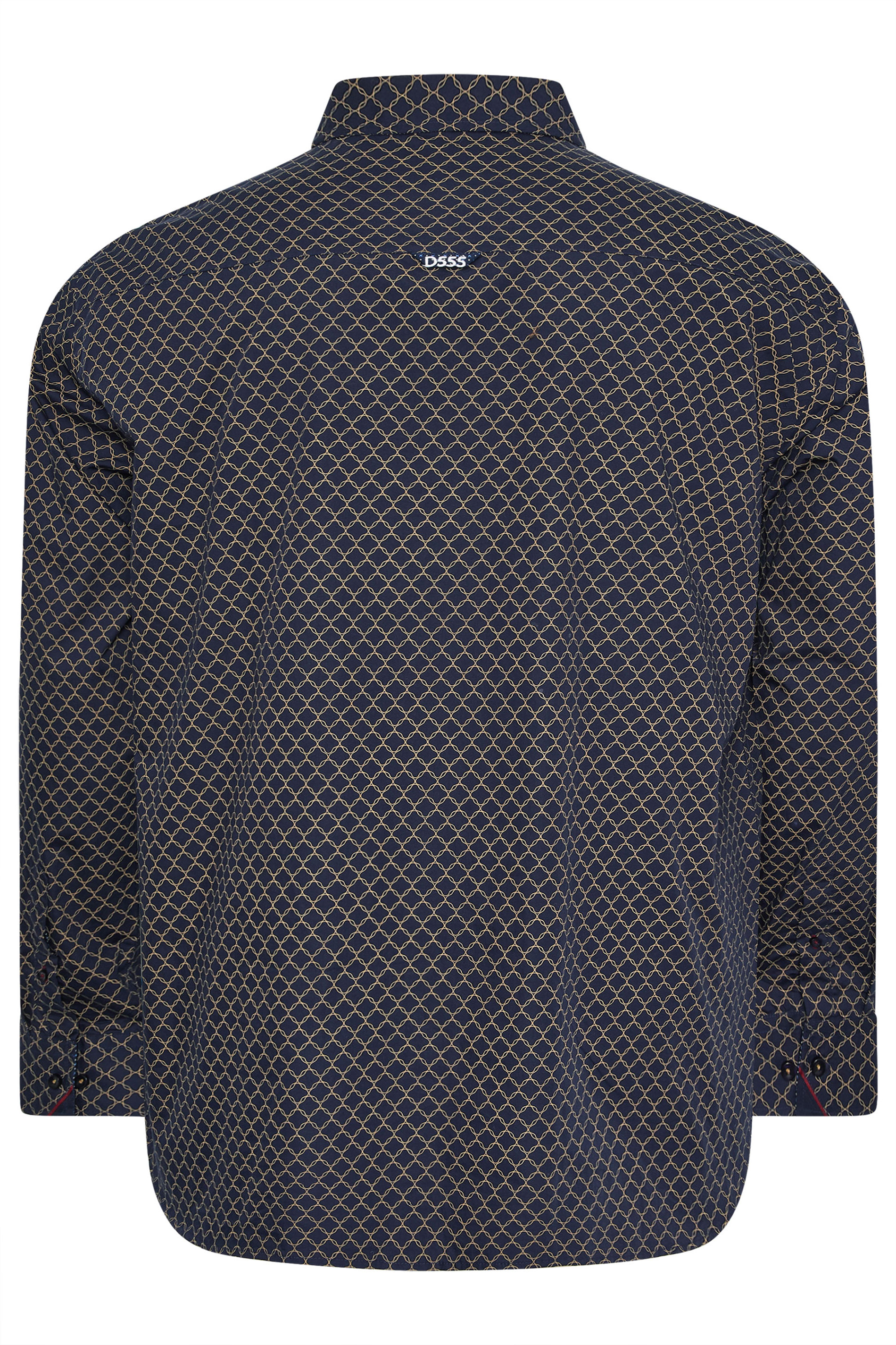 D555 Big & Tall Navy Blue & Gold Geometric Print Shirt | BadRhino 5