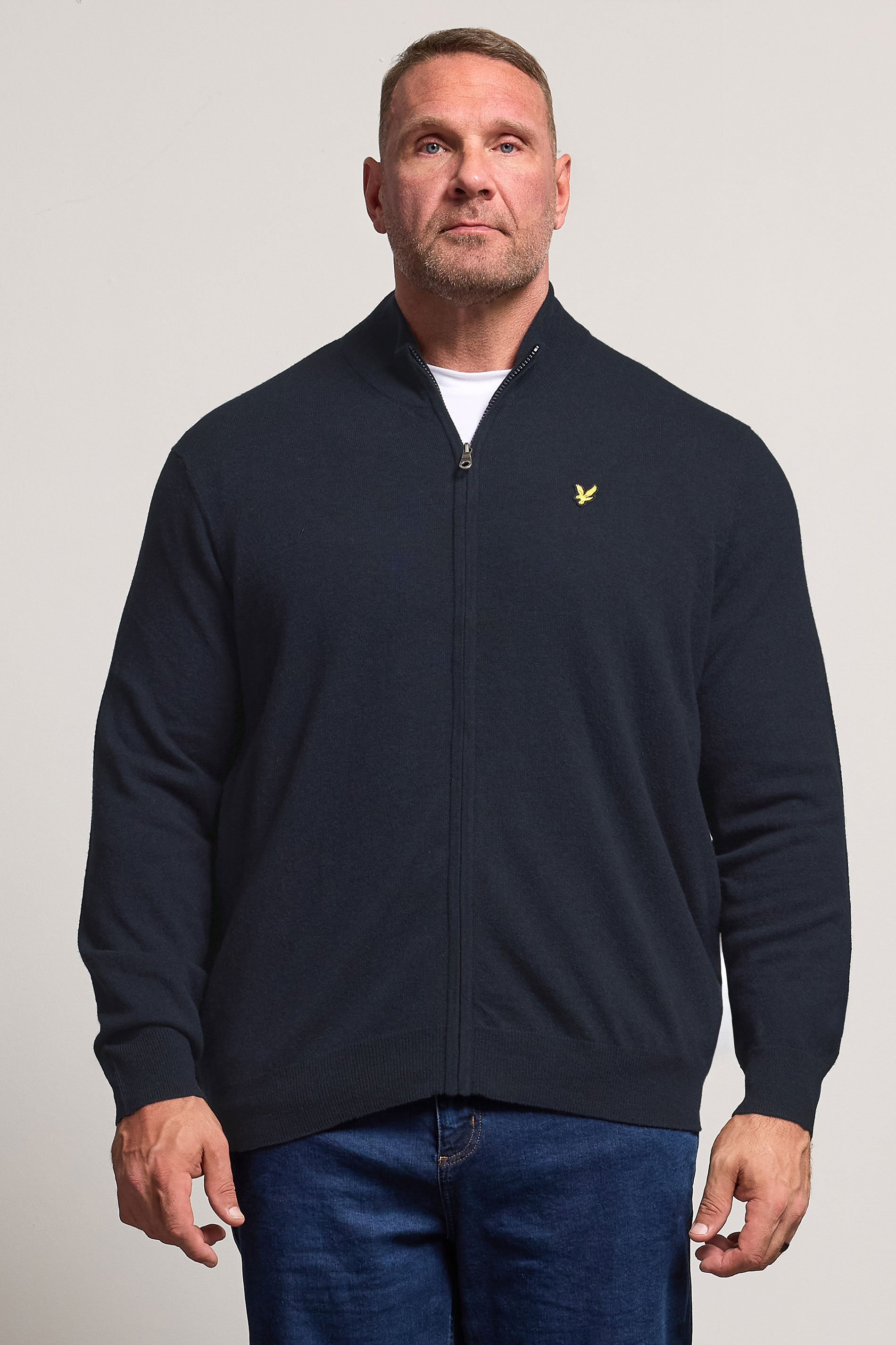 Lyle & Scott Big & Tall Navy Blue Lambswool Blend Quarter Zip Jumper | BadRhino 1