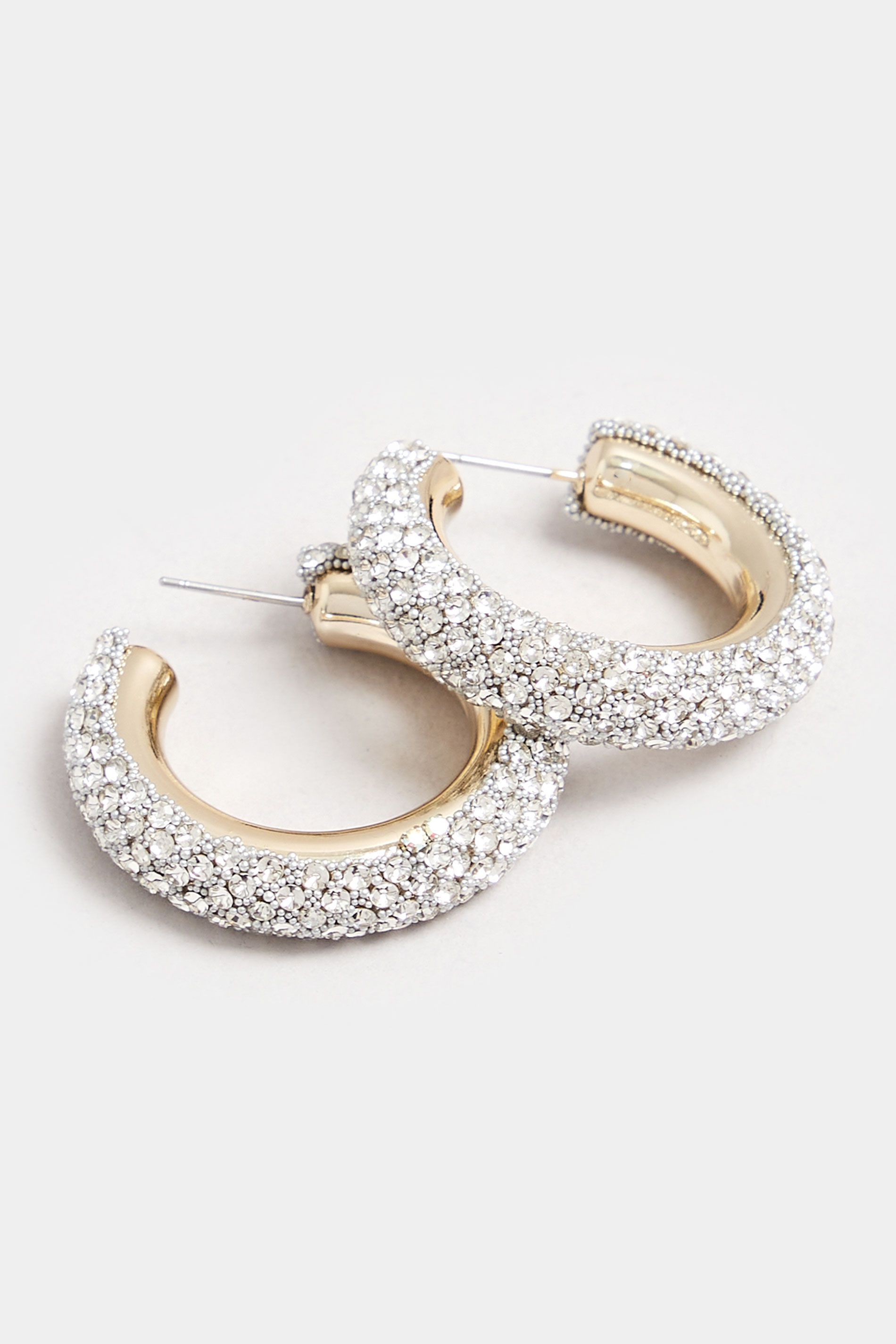 Gold Tone Diamante Chunky Hoop Earrings | Yours Clothing 3