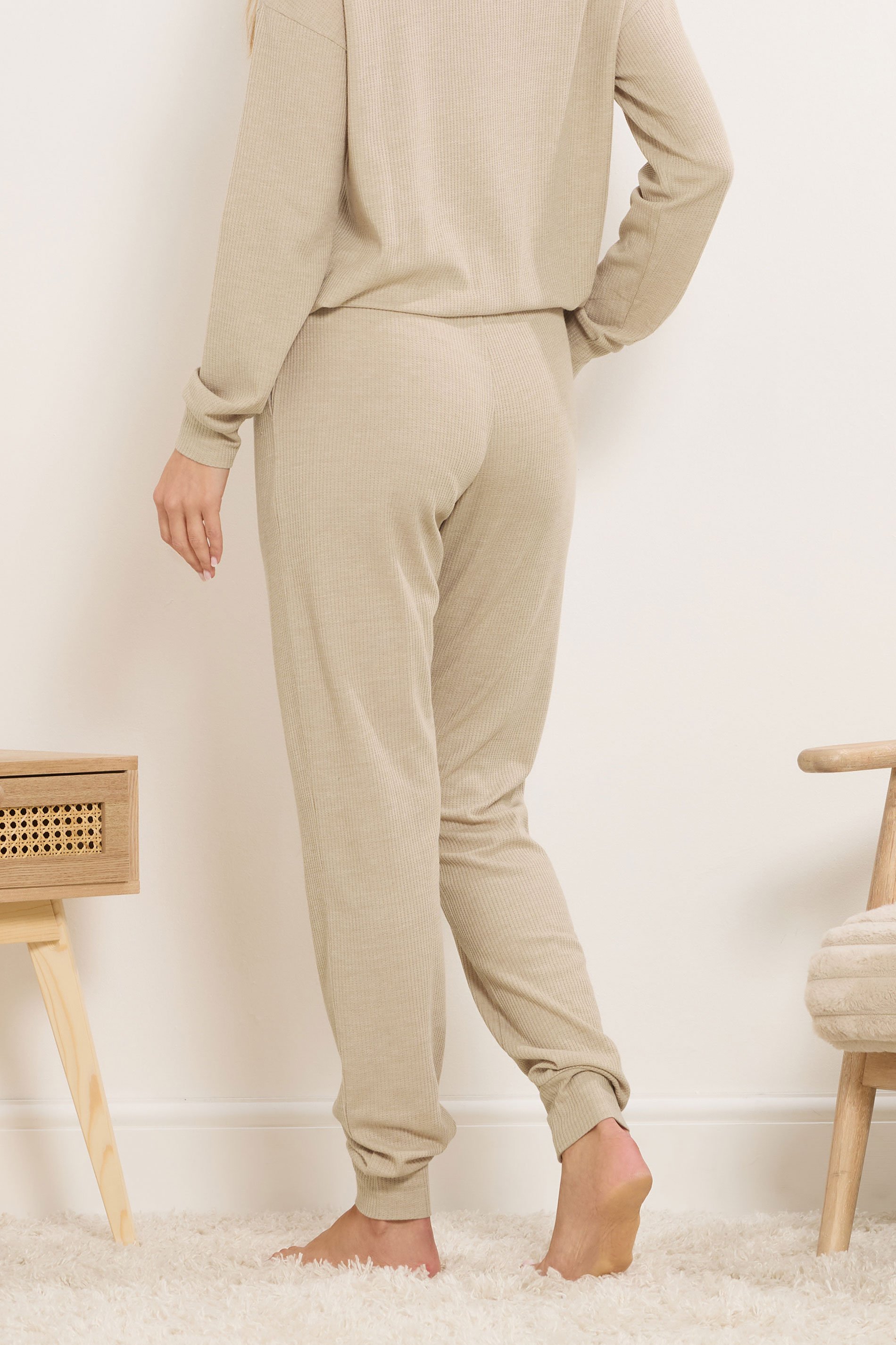 LTS Tall Beige Brown Waffle Lounge Trousers | Long Tall Sally 3