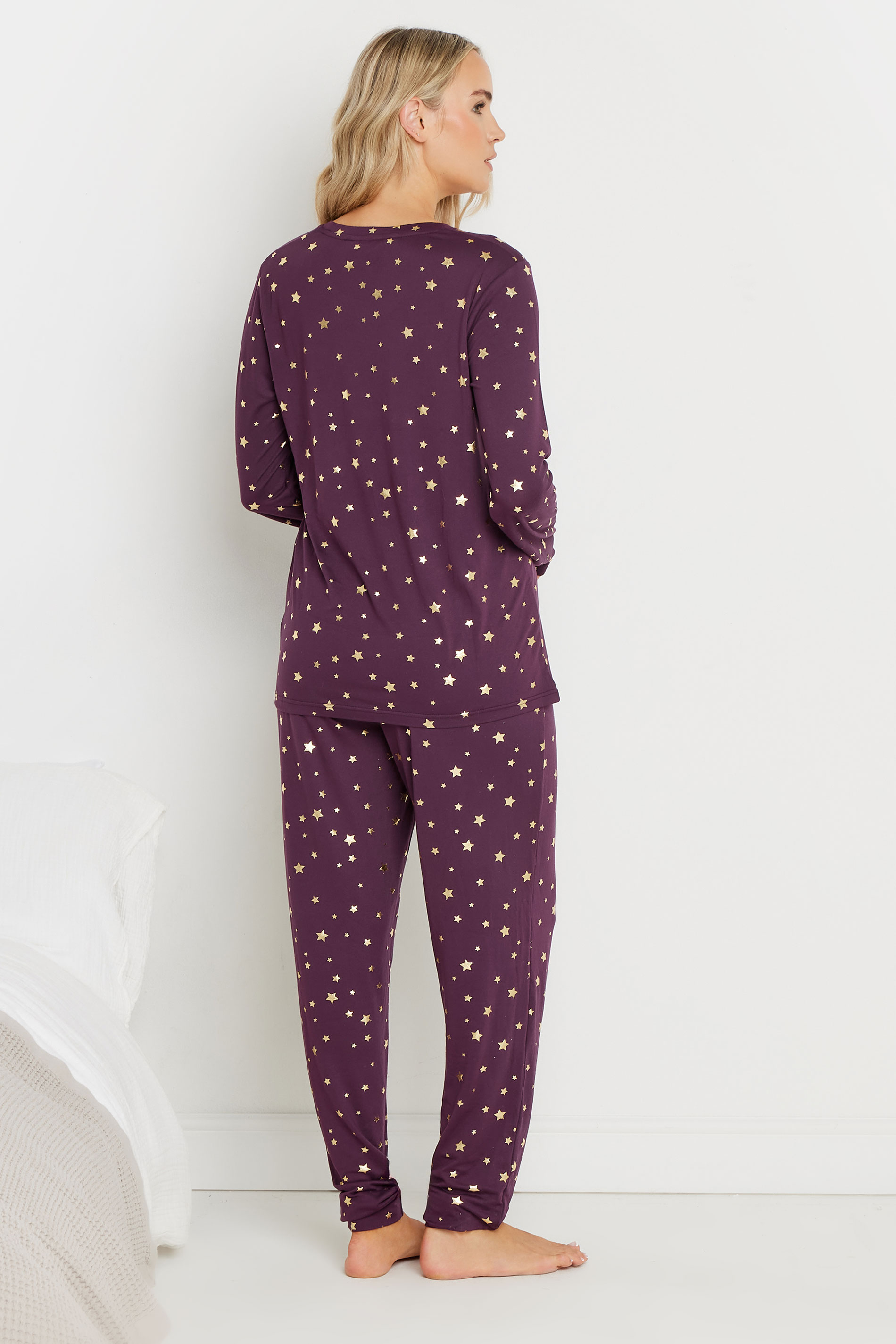 LTS Tall Purple Soft Touch Foil Star Pyjama Set | Long Tall Sally 3