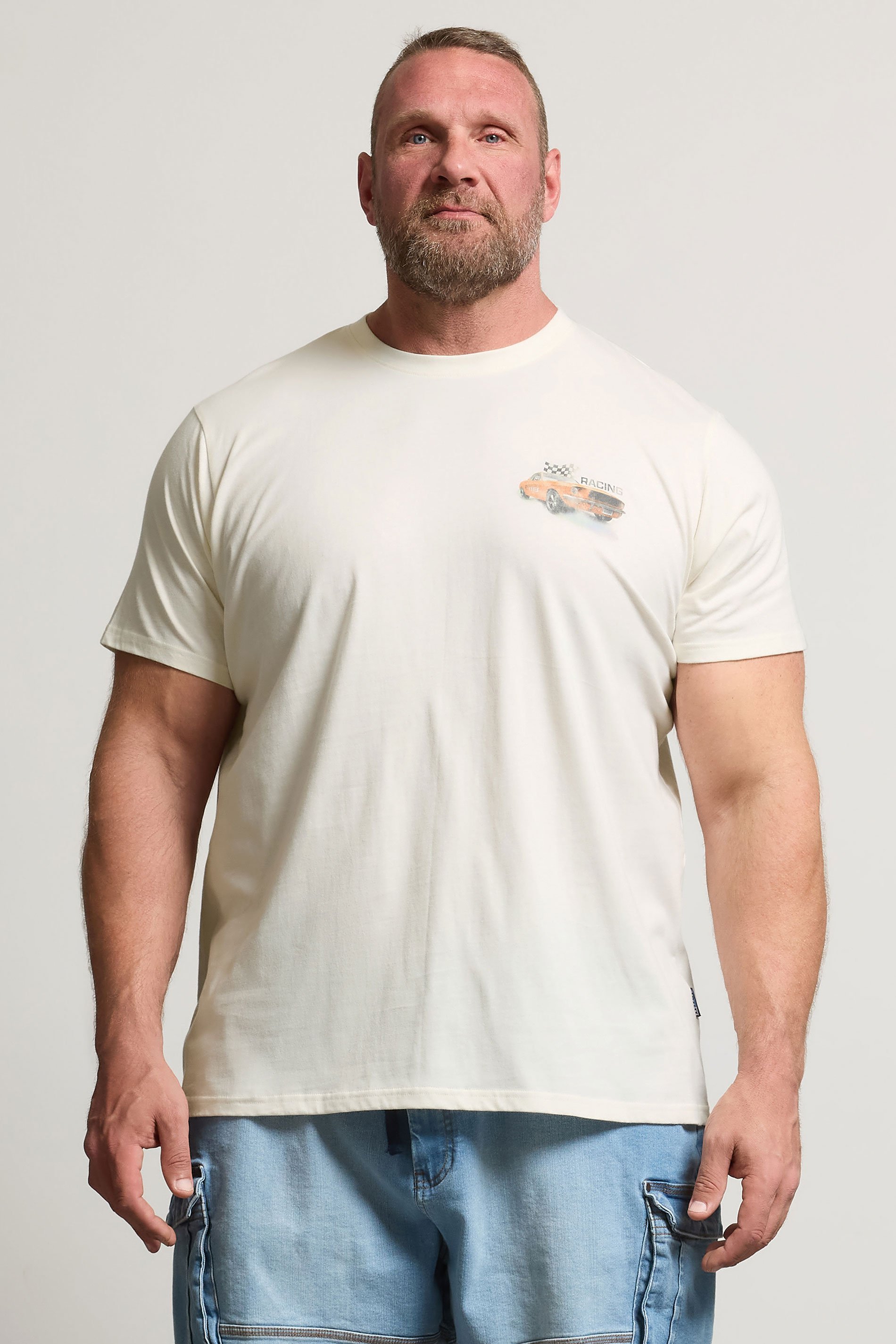BadRhino Big & Tall Off White Racing Car Graphic T-Shirt | BadRhino 1
