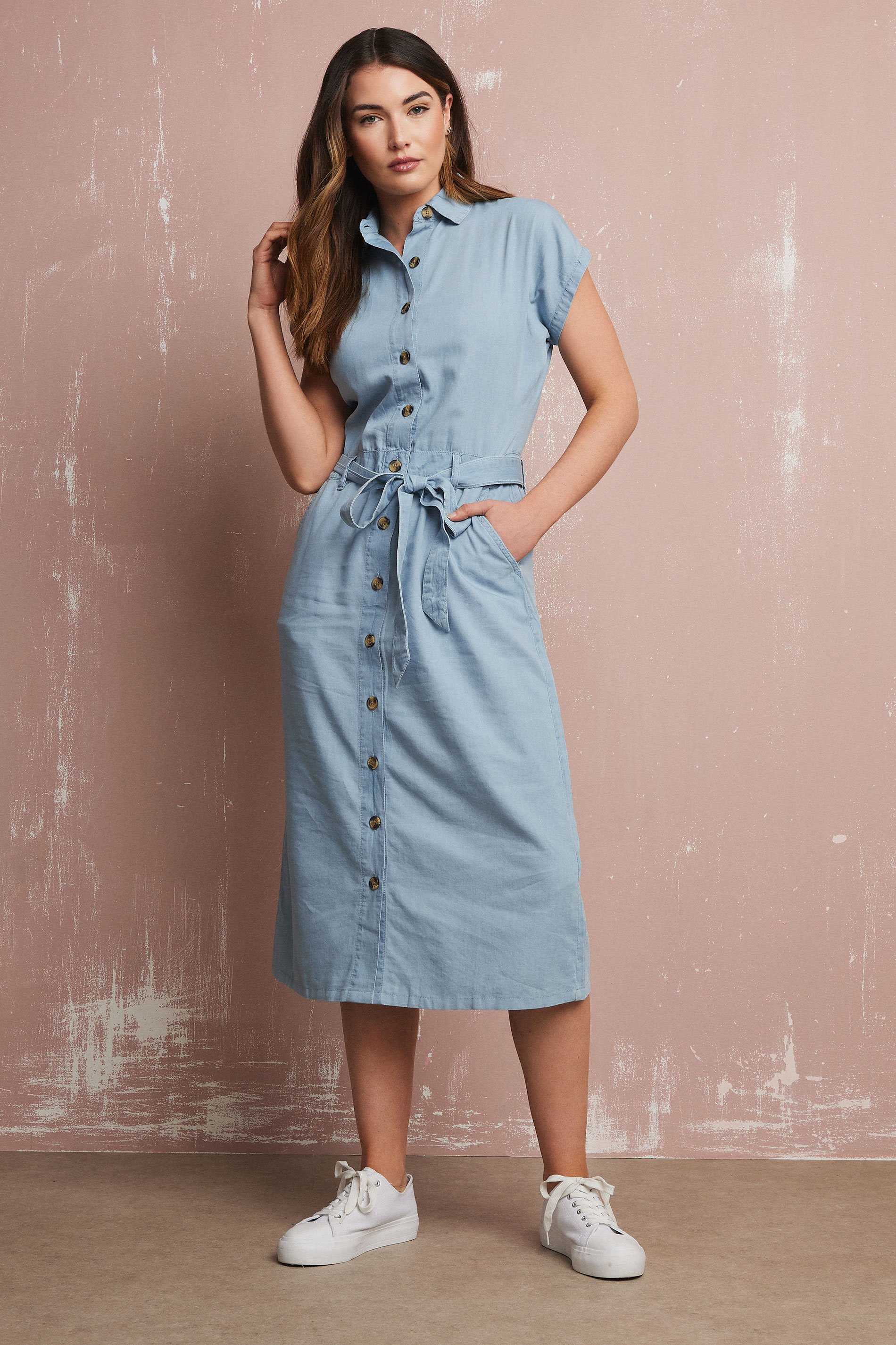 LTS Tall Blue Denim Belt Tie Midi Dress | Long Tall Sally 2