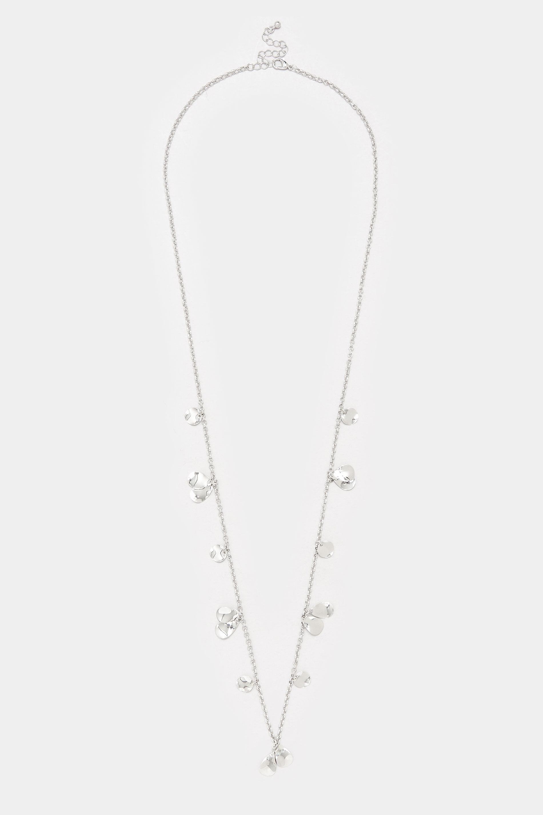 Silver Tone Textured Disc Long Necklace | Yours Clothing 2