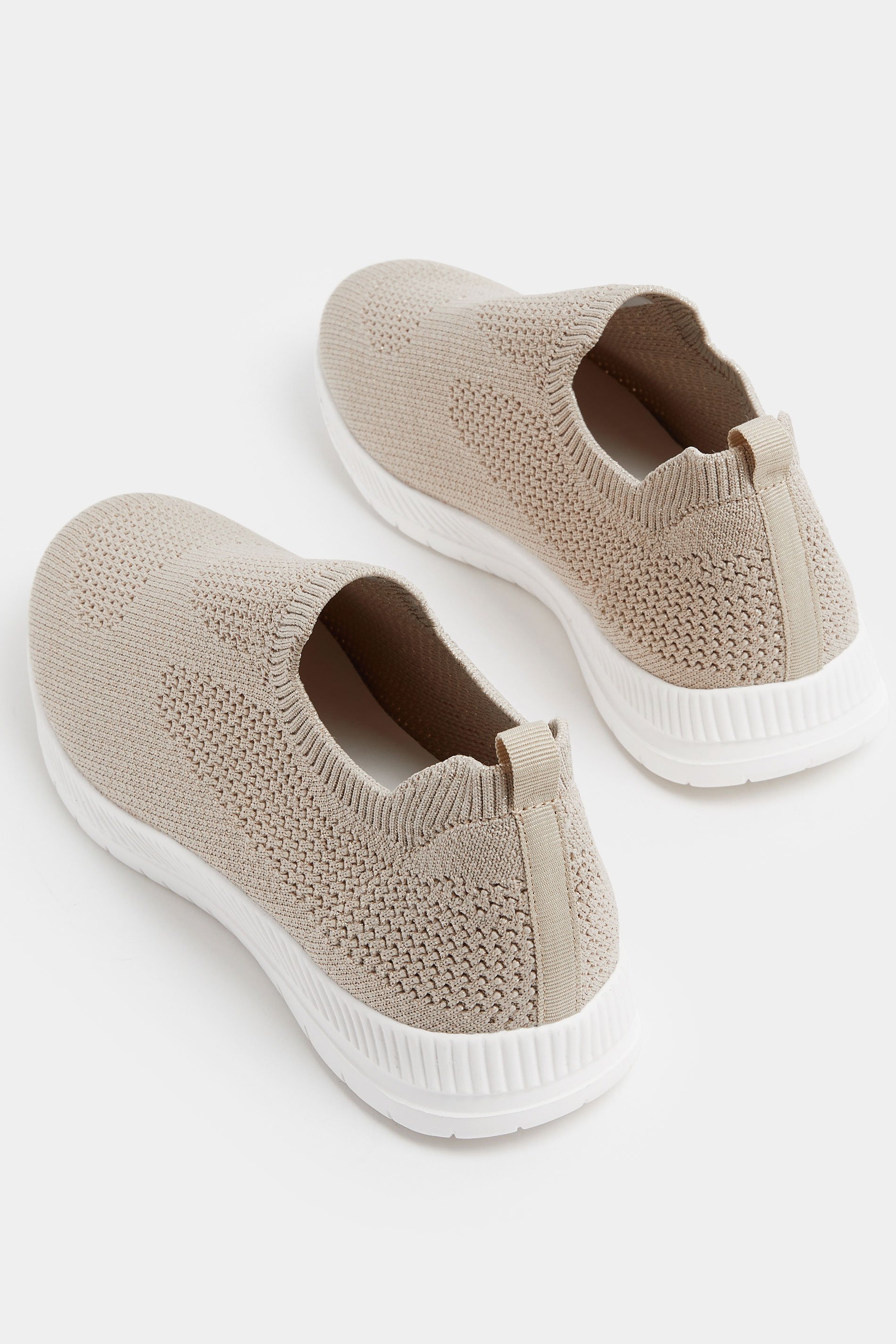 Gold Knitted Slip On Trainers In Wide E Fit | Yours Clothing  4
